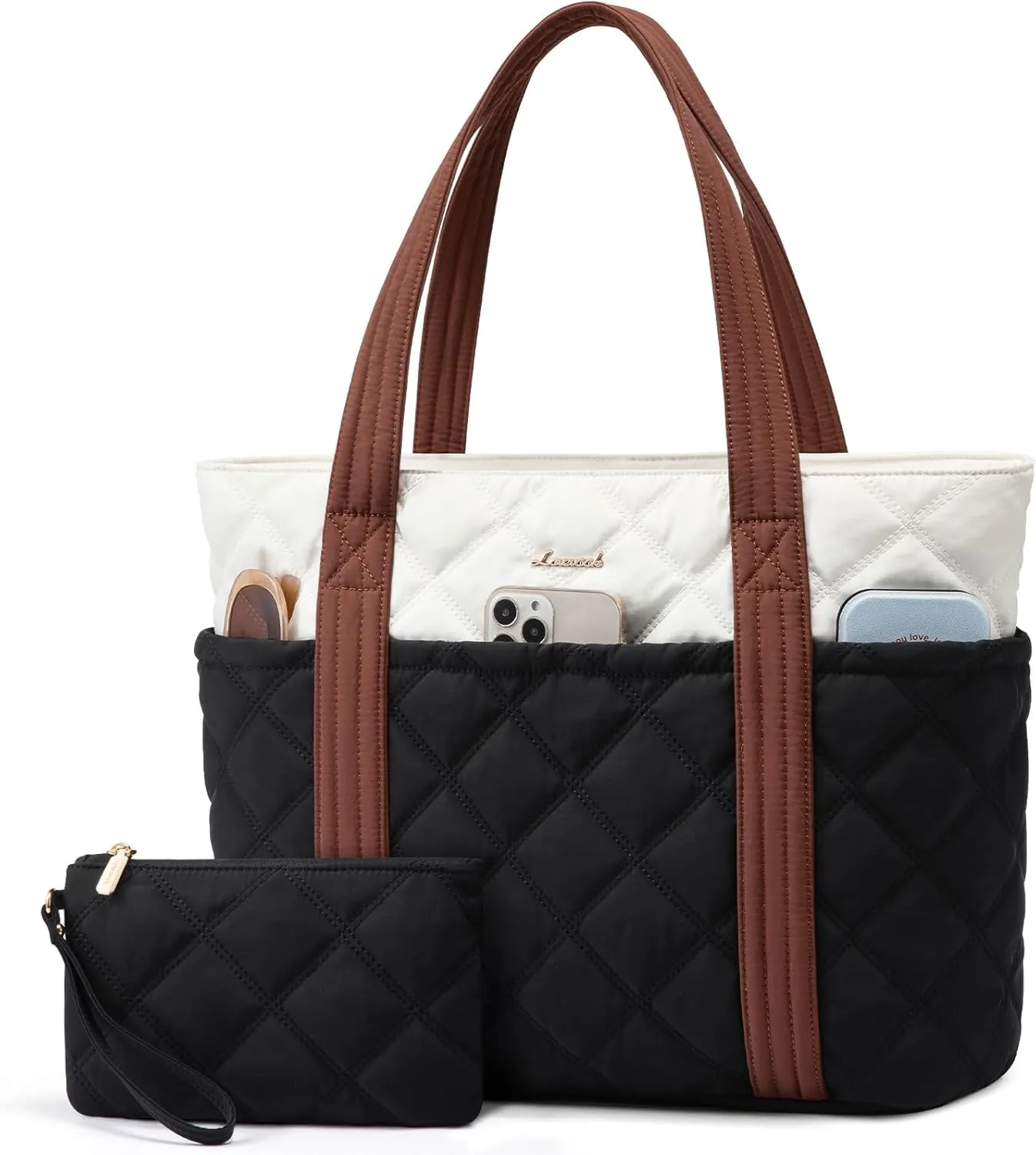LOVEVOOK Puffer Tote Bag for Women, Puffy Work Handbag, Travel Shoulder Carry On Bag with Zipper for Teacher Nurse Gym