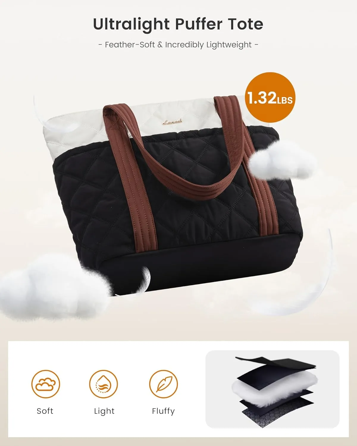 LOVEVOOK Puffer Tote Bag for Women, Puffy Work Handbag, Travel Shoulder Carry On Bag with Zipper for Teacher Nurse Gym