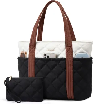 LOVEVOOK Puffer Tote Bag for Women, Puffy Work Handbag, Travel Shoulder Carry On Bag with Zipper for Teacher Nurse Gym