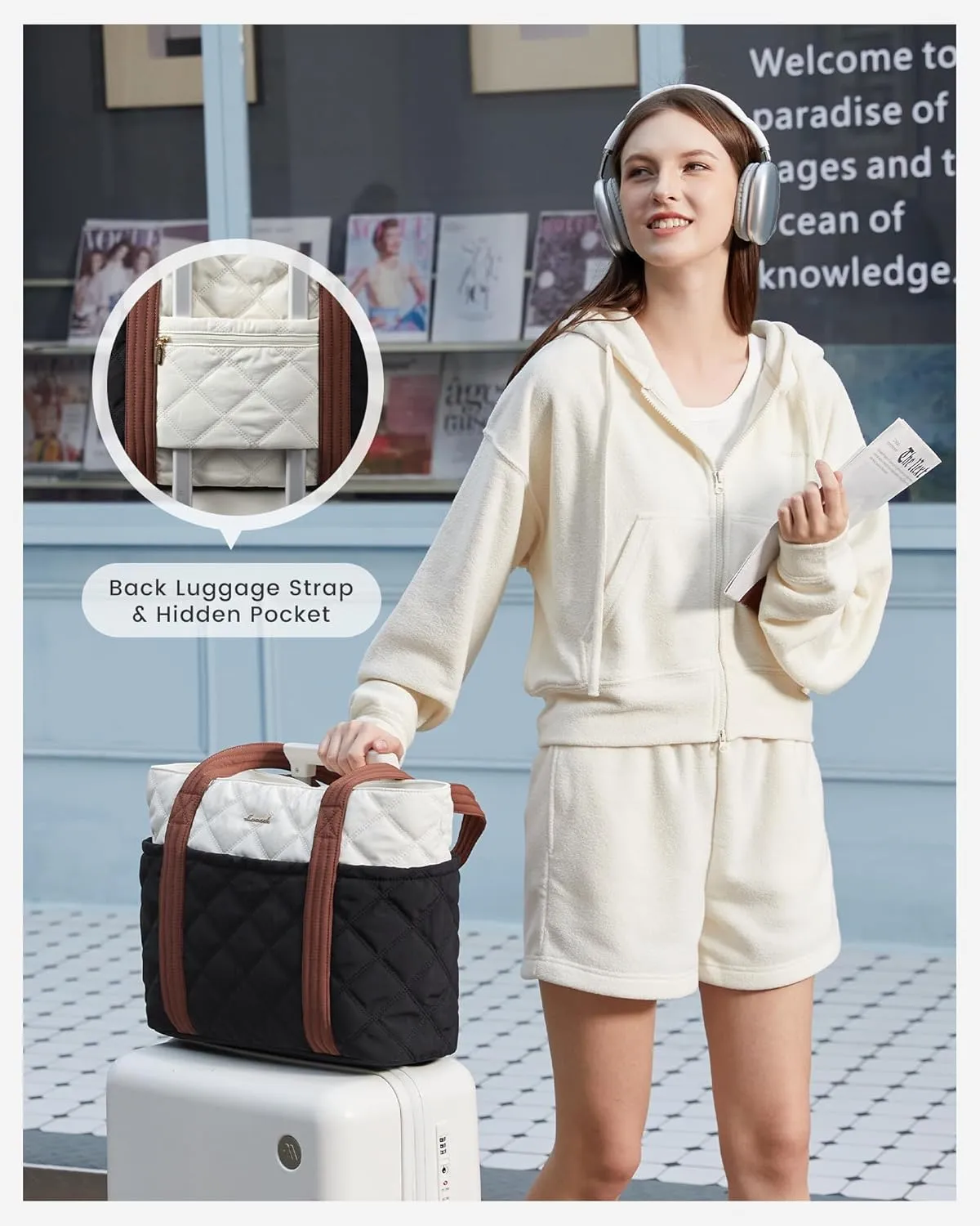 LOVEVOOK Puffer Tote Bag for Women, Puffy Work Handbag, Travel Shoulder Carry On Bag with Zipper for Teacher Nurse Gym