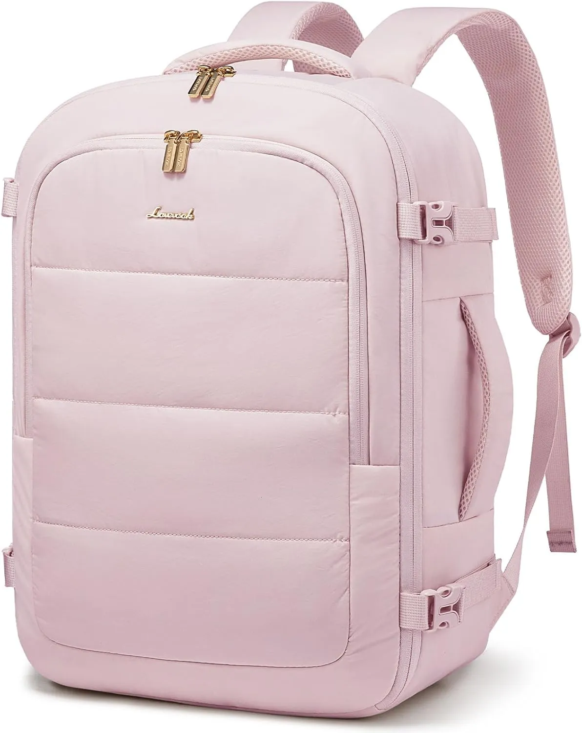 LOVEVOOK Travel Backpack for Women Men, 40L Lightweight Puffy Flight Approved Carry On Backpack Fits 17'' Laptop, TSA Personal Item Travel Bag, Waterproof Weekender Trip Work Luggage Daypack, Pink