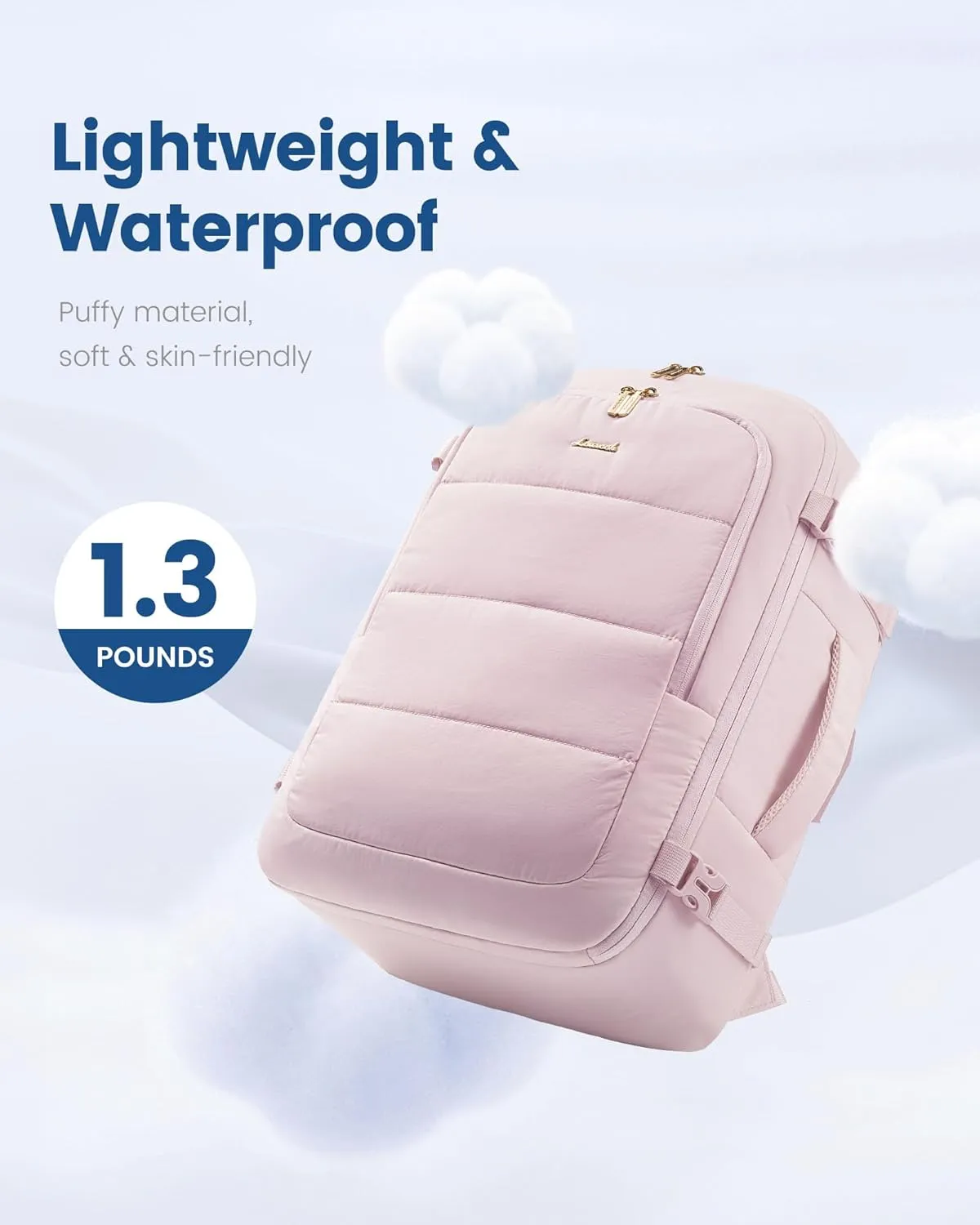 LOVEVOOK Travel Backpack for Women Men, 40L Lightweight Puffy Flight Approved Carry On Backpack Fits 17'' Laptop, TSA Personal Item Travel Bag, Waterproof Weekender Trip Work Luggage Daypack, Pink