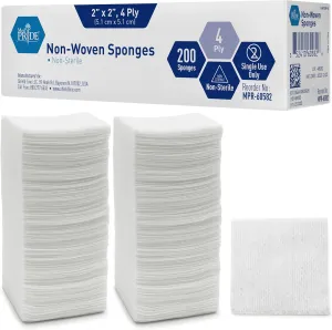 Medpride Surgical Sponges 2'' x 2'' 200 Pack - Gauze Pads Non sterile - First Aid Wound Care Dressing Sponge  n-Woven Medical, Non-Adherent Mesh Bandages  Absorbent for Injuries  4 Ply