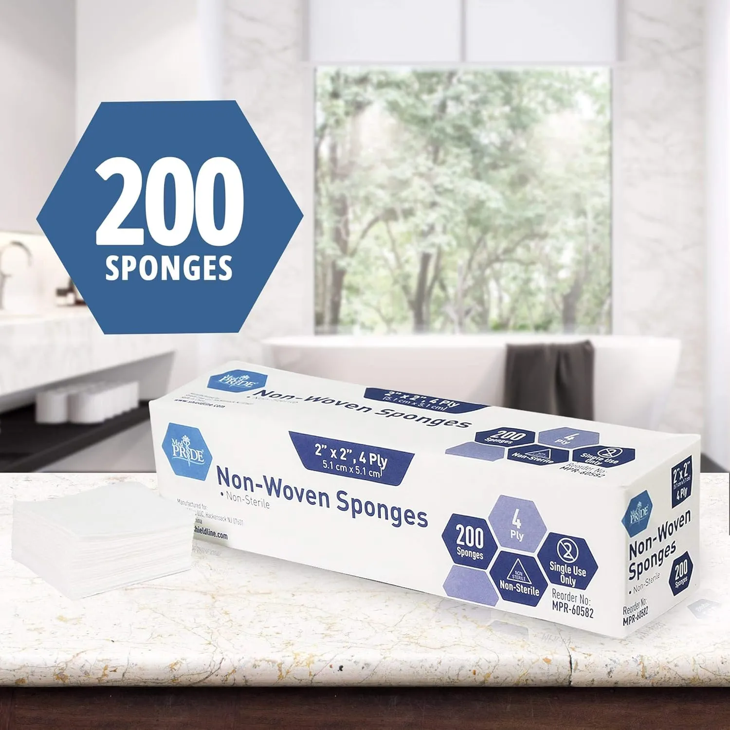 Medpride Surgical Sponges 2'' x 2'' 200 Pack - Gauze Pads Non sterile - First Aid Wound Care Dressing Sponge  n-Woven Medical, Non-Adherent Mesh Bandages  Absorbent for Injuries  4 Ply