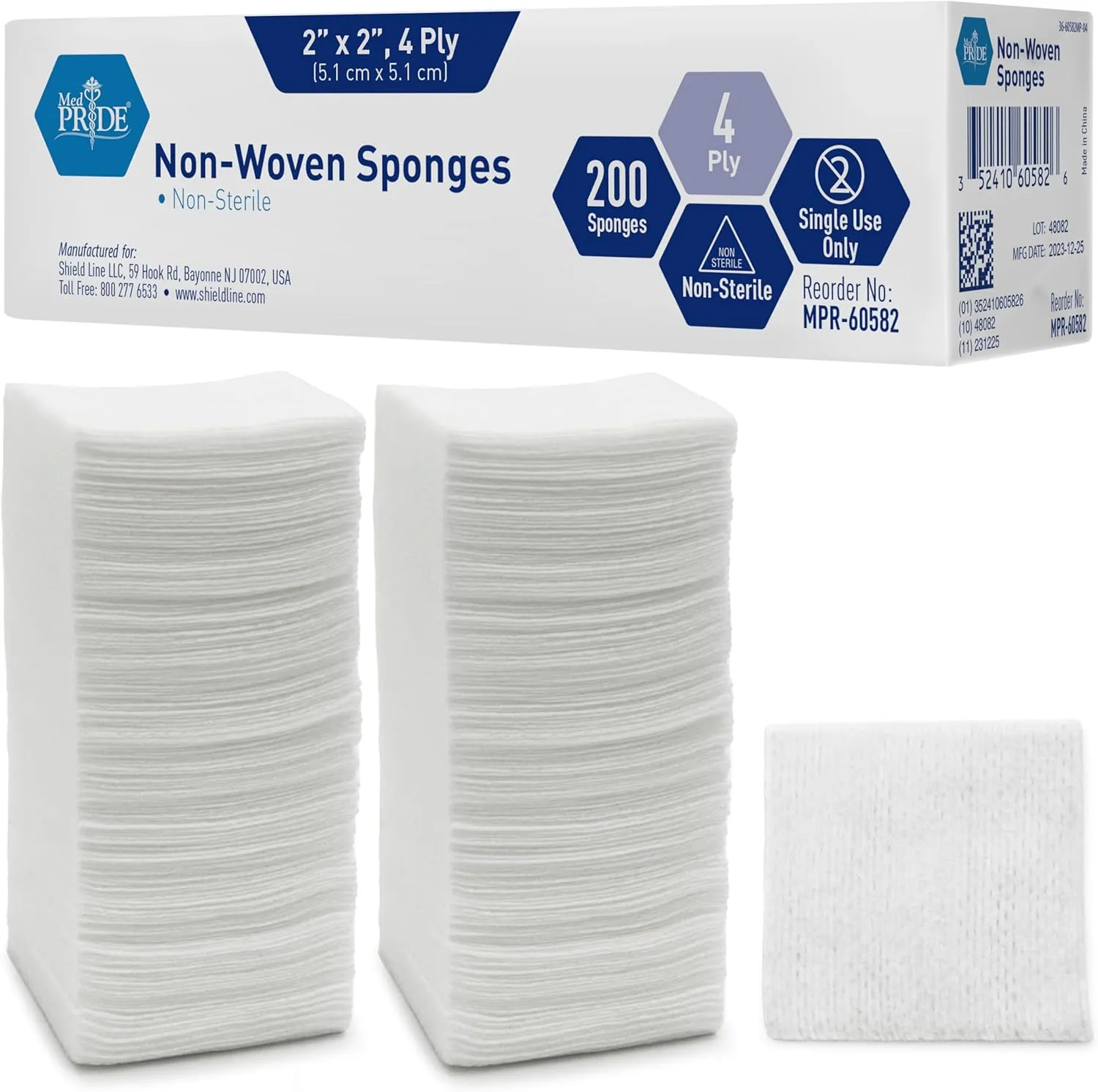 Medpride Surgical Sponges 2'' x 2'' 200 Pack - Gauze Pads Non sterile - First Aid Wound Care Dressing Sponge  n-Woven Medical, Non-Adherent Mesh Bandages  Absorbent for Injuries  4 Ply