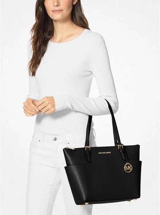 Michael Kors Black Leather Jet Set Medium Travel Tote