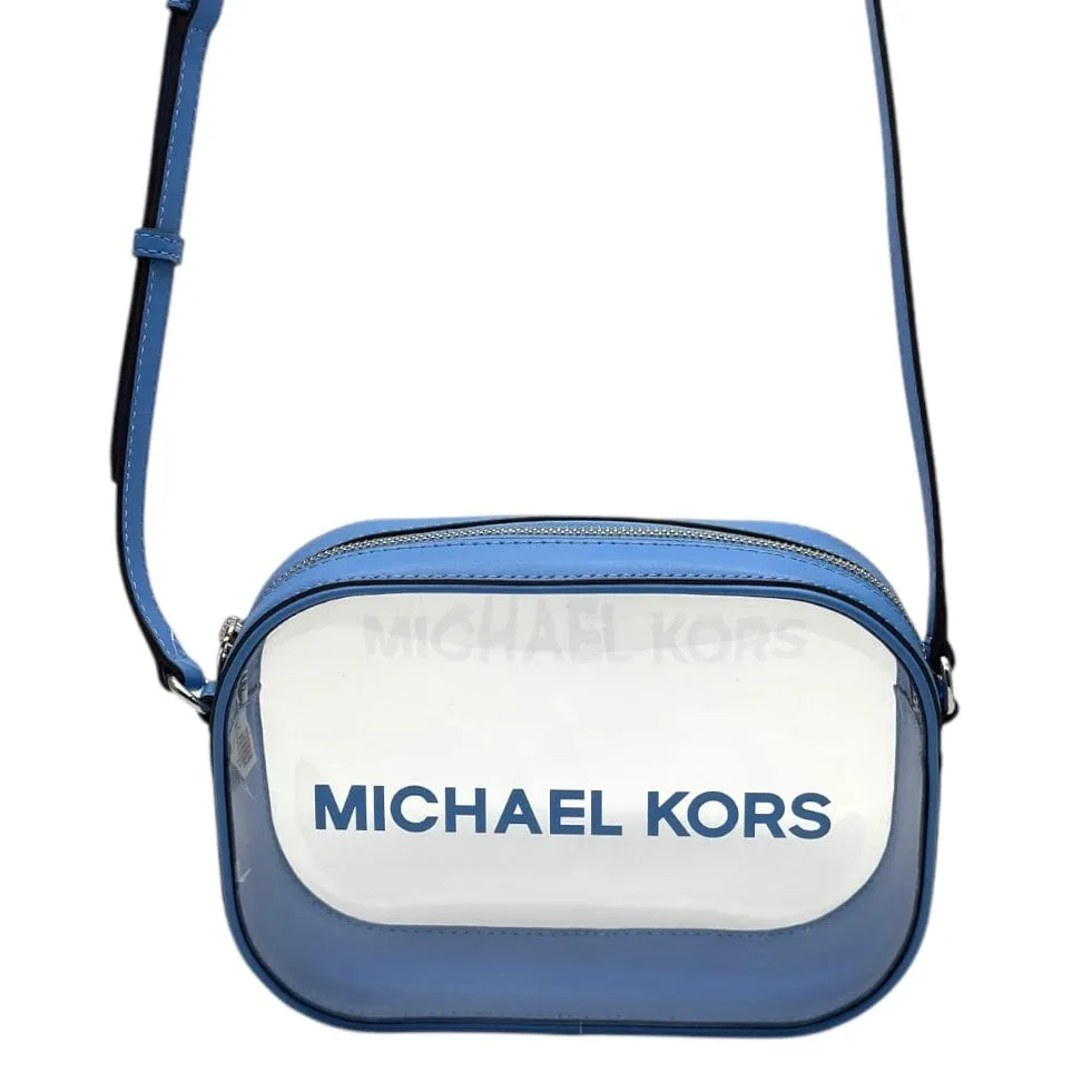 MICHAEL KORS Jet Set Travel Medium Clear Vinyl Camera Bag / Crossbody - Blue