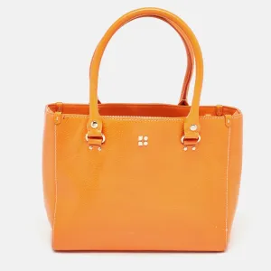 Orange Leather Middle Zip Tote