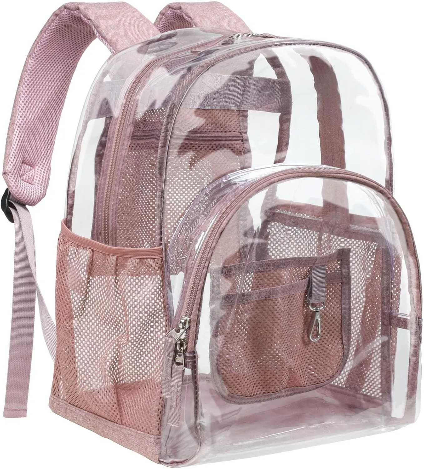 PACKISM Clear Backpack, Large Clear Backpack Heavy Duty Transparent Backpack, See Through Backpack Clear Bookbag for Student, School, Work, Travel, Pink(for age 12 above)