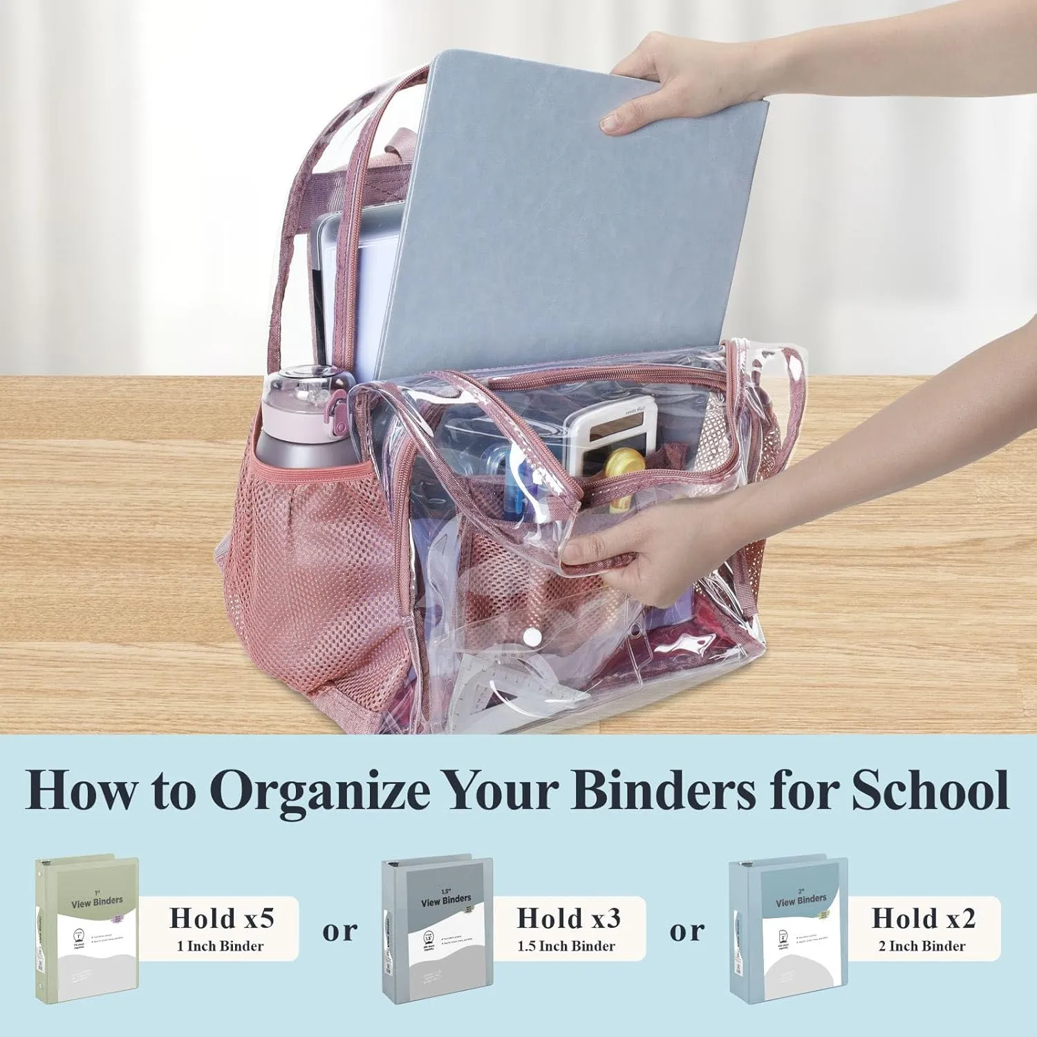 PACKISM Clear Backpack, Large Clear Backpack Heavy Duty Transparent Backpack, See Through Backpack Clear Bookbag for Student, School, Work, Travel, Pink(for age 12 above)