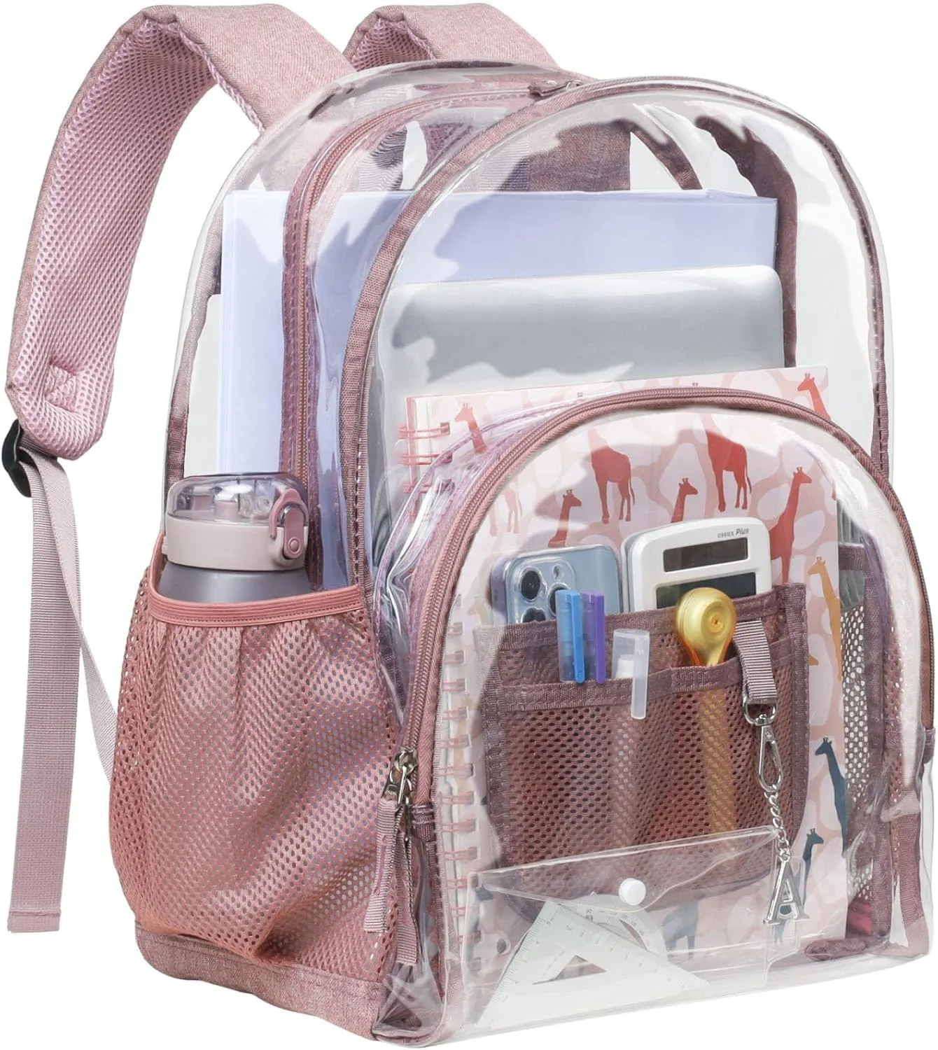 PACKISM Clear Backpack, Large Clear Backpack Heavy Duty Transparent Backpack, See Through Backpack Clear Bookbag for Student, School, Work, Travel, Pink(for age 12 above)