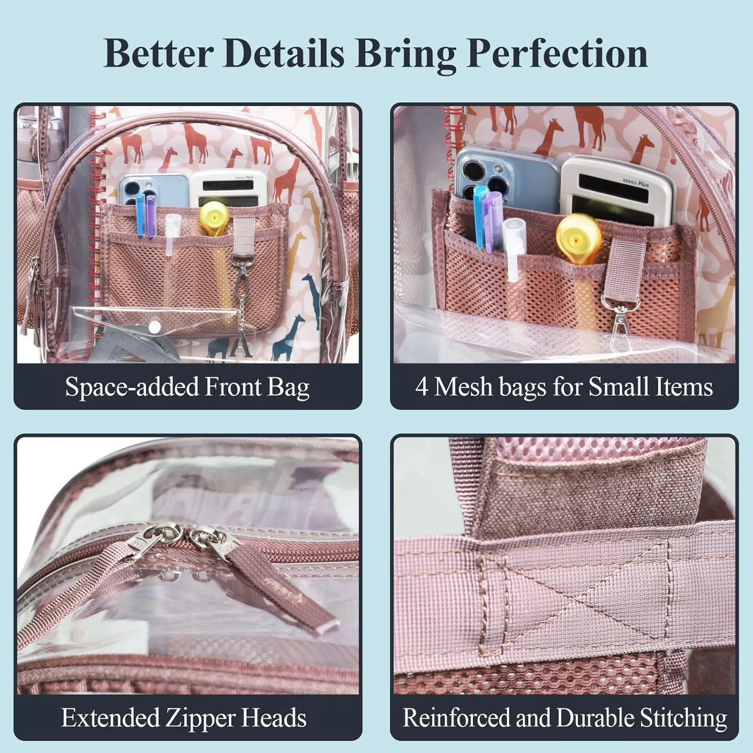 PACKISM Clear Backpack, Large Clear Backpack Heavy Duty Transparent Backpack, See Through Backpack Clear Bookbag for Student, School, Work, Travel, Pink(for age 12 above)