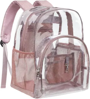PACKISM Clear Backpack, Large Clear Backpack Heavy Duty Transparent Backpack, See Through Backpack Clear Bookbag for Student, School, Work, Travel, Pink(for age 12 above)