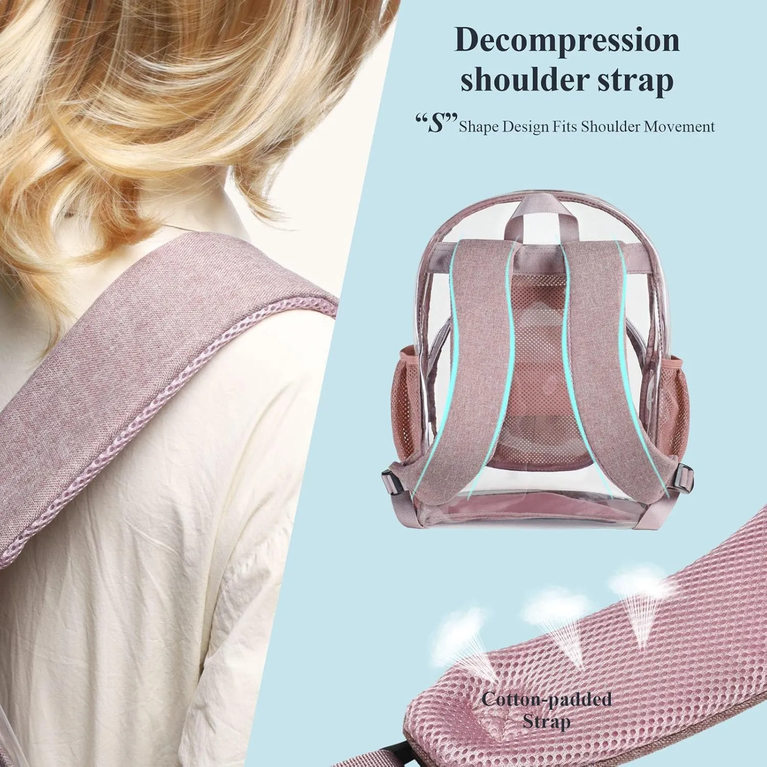PACKISM Clear Backpack, Large Clear Backpack Heavy Duty Transparent Backpack, See Through Backpack Clear Bookbag for Student, School, Work, Travel, Pink(for age 12 above)