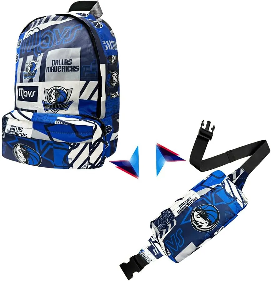 Pro Specialties Group Dallas Mavericks Transformable 2-in-1 Mini Backpack: Convertible, Stylish, water-resistant travel belt bag. Dallas Mavericks merch & gifts