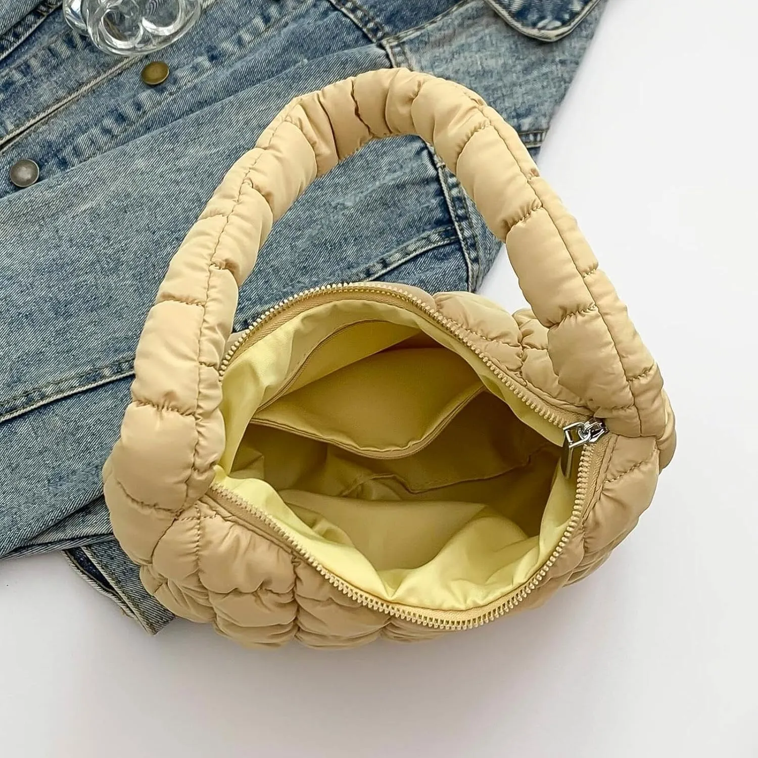 Puffer Quilted Shoulder Bag for Women Handbag Puffy Hobo Nylon Padded Tote Bag Soft Purse Lightweight