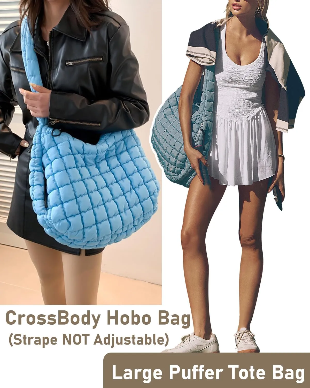 Quilted Tote Bag for Women with Mini Pouch Puffer Bags Puffy Crossbody Purse Large Hobo Puff Shoulder Carryall Handbag Gift