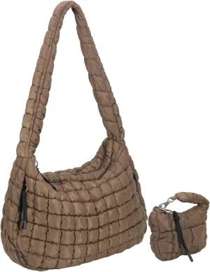 Quilted Tote Bag for Women with Mini Pouch Puffer Bags Puffy Crossbody Purse Large Hobo Puff Shoulder Carryall Handbag Gift