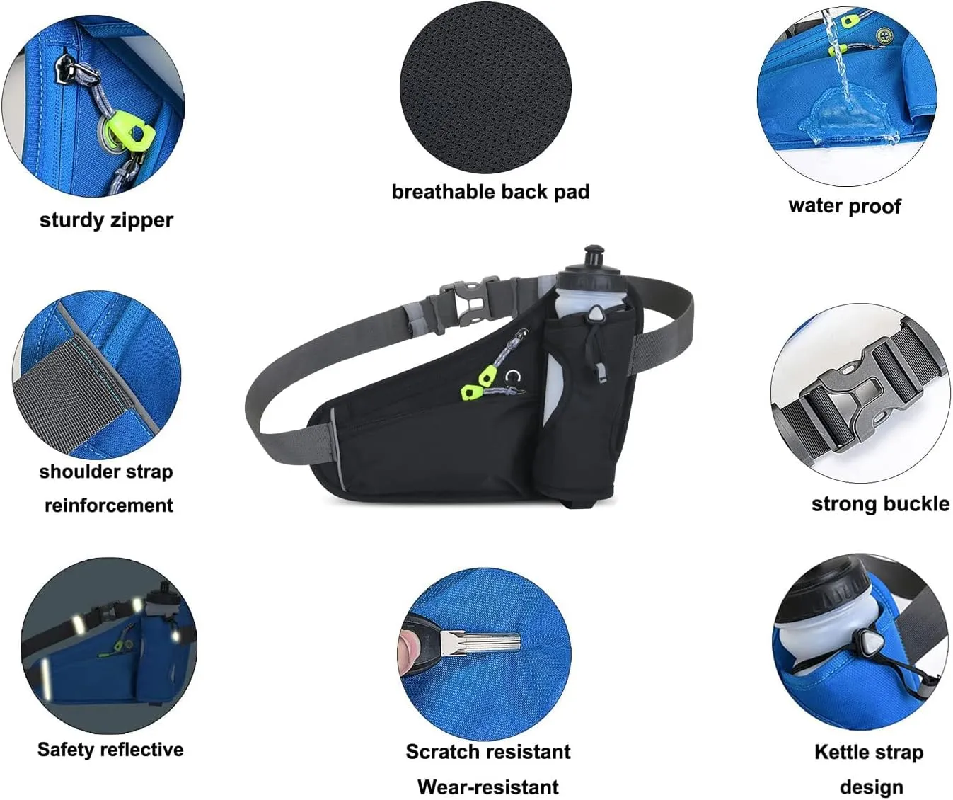 Running Belt Hydration Waist Pack with Water Bottle Holder for Men&Women Outdoor Sports (Black)