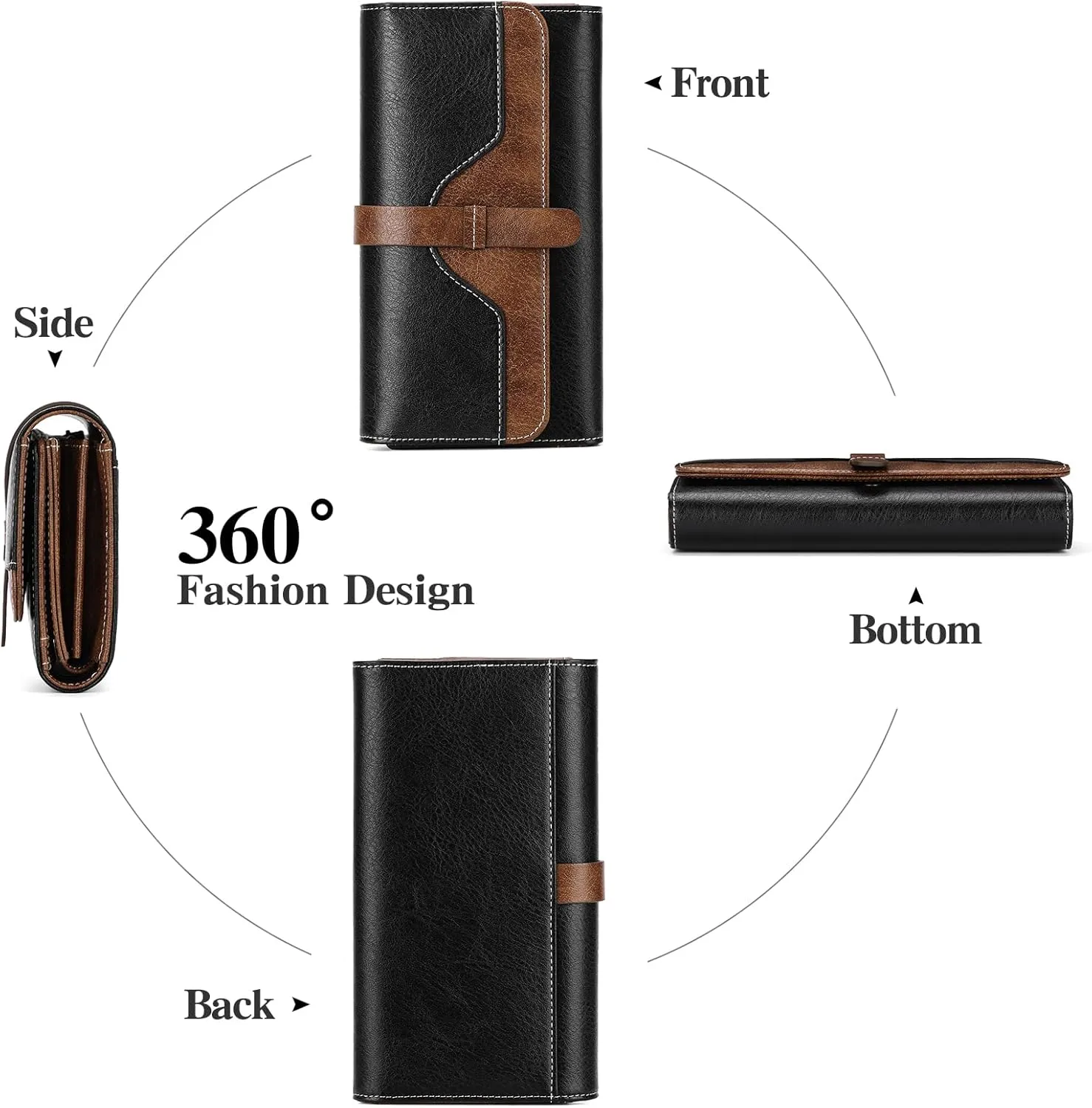 SENDEFN Wallets for Women Real Leather with RFID Blocking Trifold Credit Card Holder with ID Window Wallet