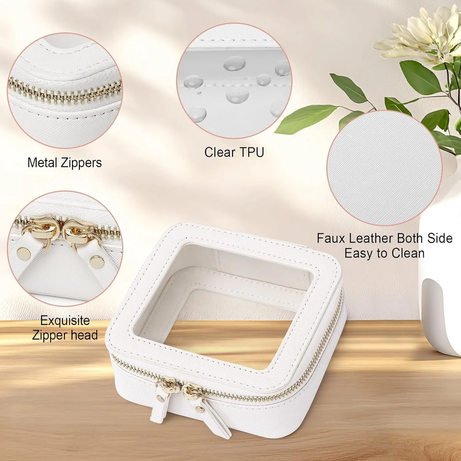Small Makeup Bag Mini Clear Cosmetic Makeup Case & Toiletry Bag with Zipper Women's Purse Organizer & Car Essentials (White,MINI-1)