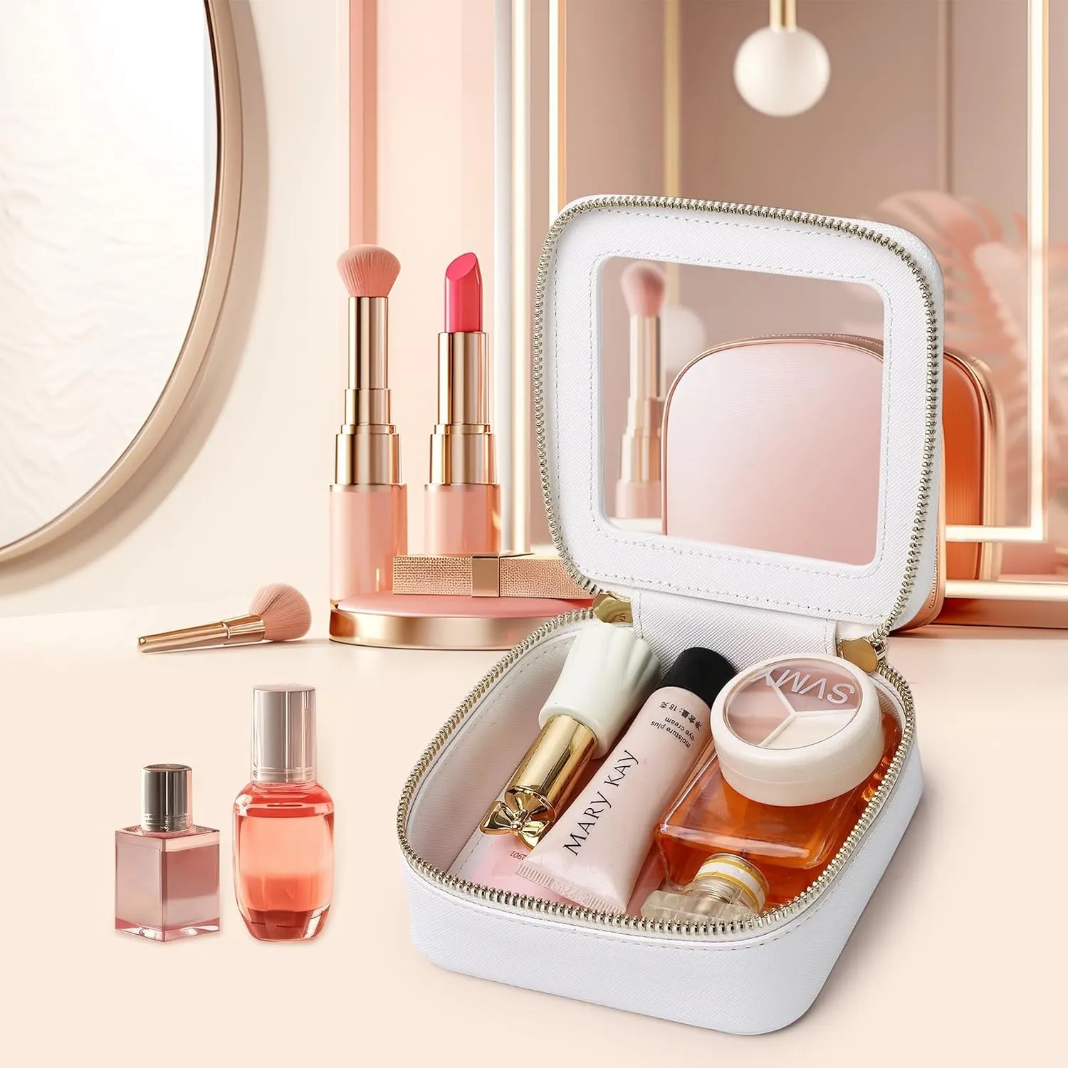 Small Makeup Bag Mini Clear Cosmetic Makeup Case & Toiletry Bag with Zipper Women's Purse Organizer & Car Essentials (White,MINI-1)