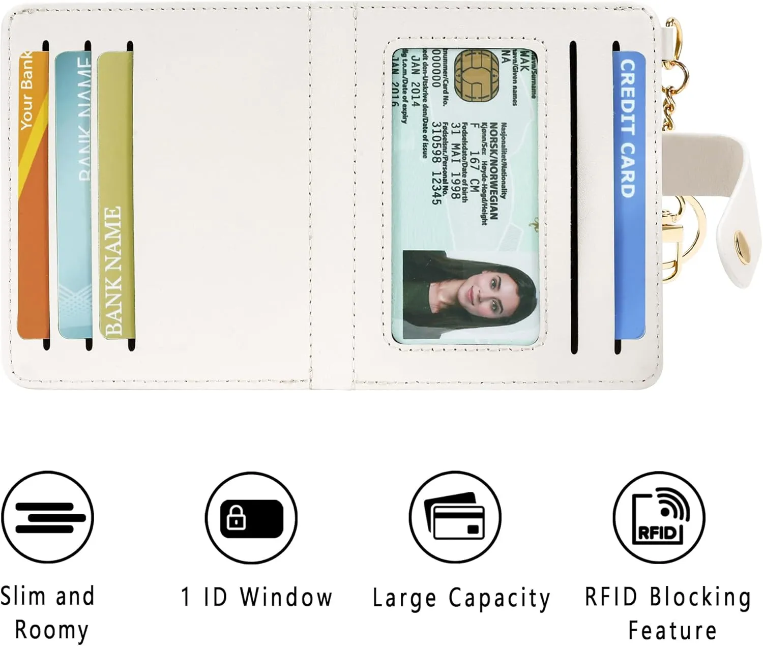 Small Wallets Woman RFID Blocking Leather Credit Card Holder - with ID Window - Card Wallets for Women - with Zipper Coin Purse - Keychain Wallet