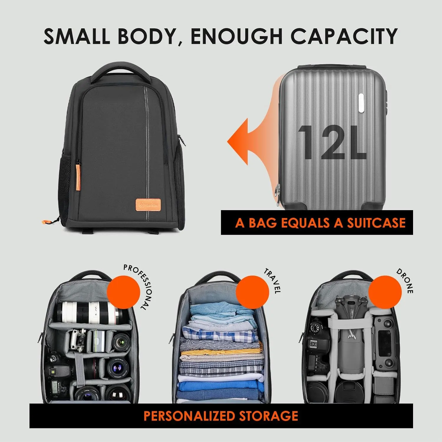 TARION Camera Backpack Waterproof Camera Bag Large Capacity Camera Case Photography Backpack with 15in Laptop Compartment Rain Cover for Men Women Photographer DSLR SLR Cameras Lens Tripod Black TB-02