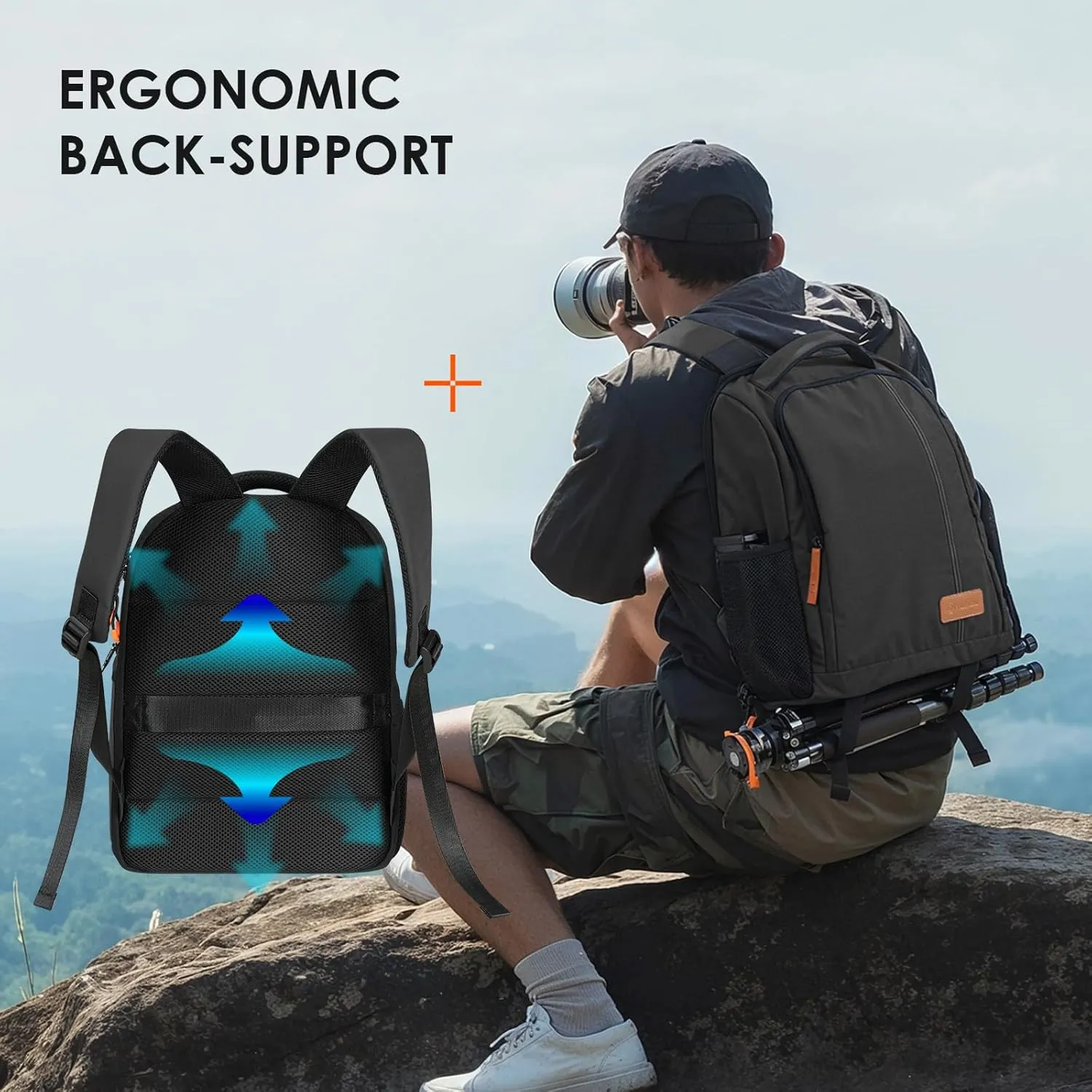 TARION Camera Backpack Waterproof Camera Bag Large Capacity Camera Case Photography Backpack with 15in Laptop Compartment Rain Cover for Men Women Photographer DSLR SLR Cameras Lens Tripod Black TB-02