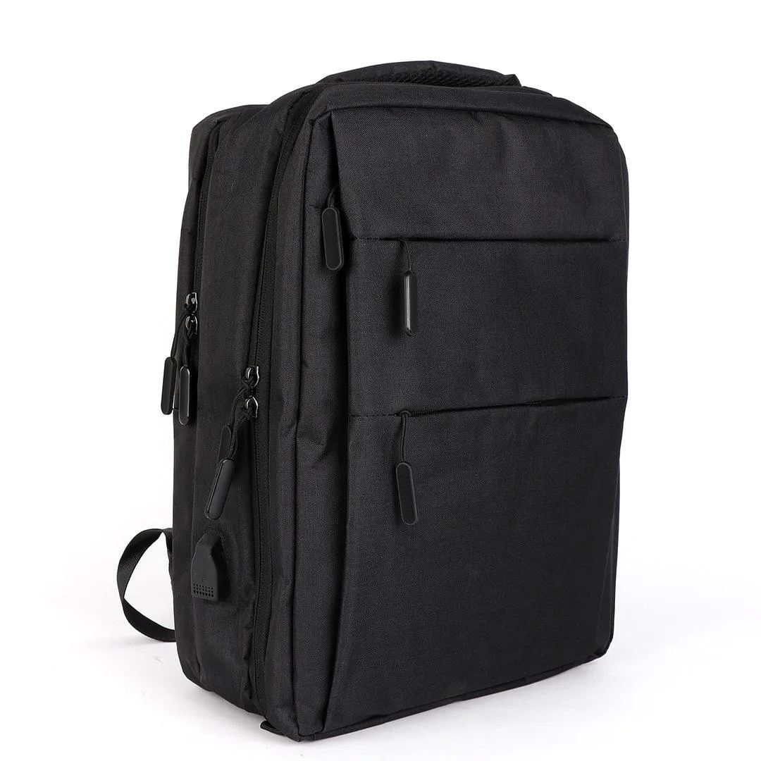 Trendy Oxford Front Double Zipper Designed Business BackPack-Black