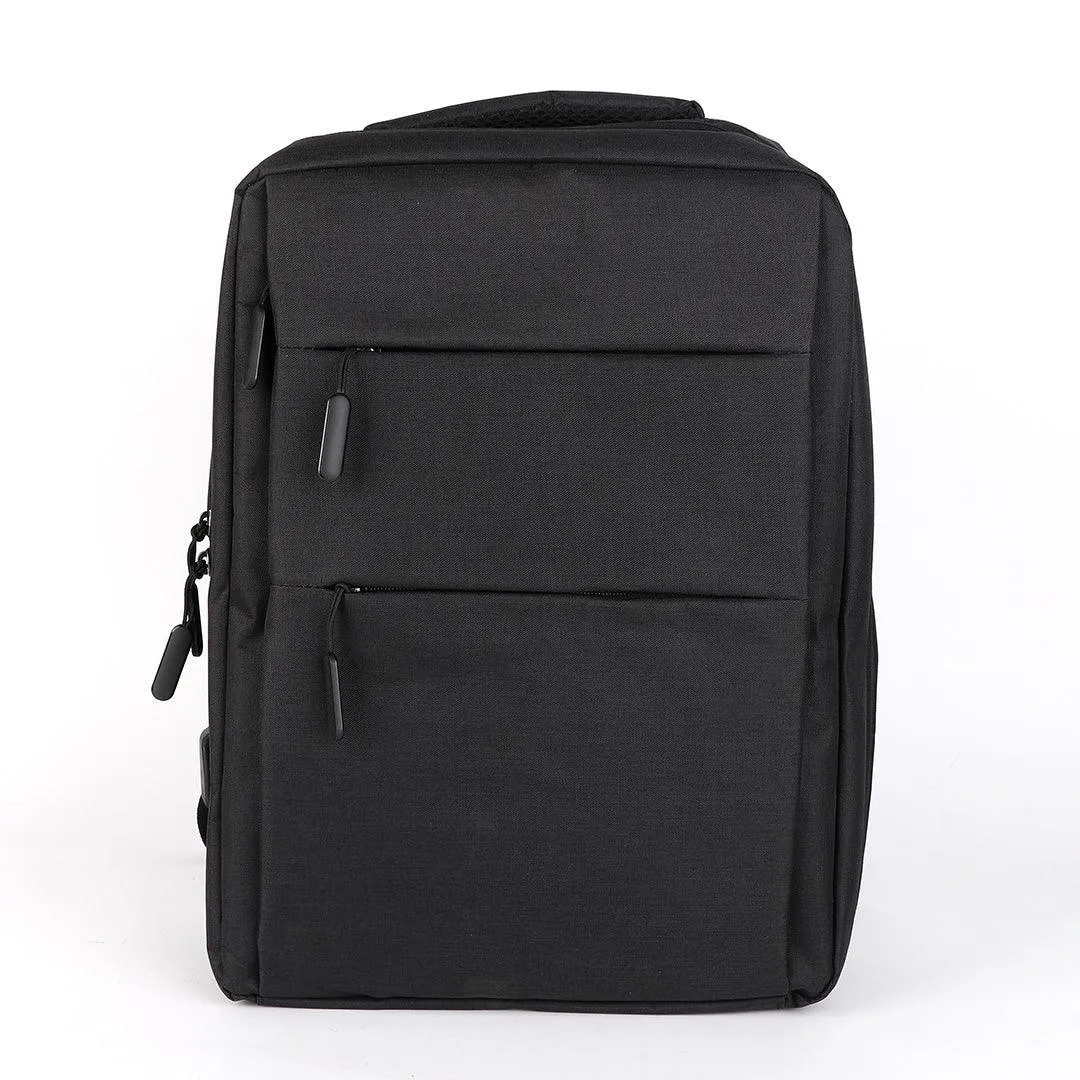 Trendy Oxford Front Double Zipper Designed Business BackPack-Black