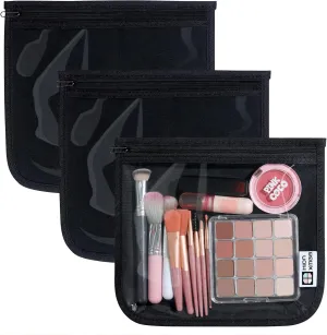 TSA Approved Toiletry Bag, Set of 3 Clear Travel Toiletry Bag Quart Size Zipper Travel Pouch, Waterproof Makeup Cosmetic Bag for Women Men Kids Toiletries Carry on, Black Large