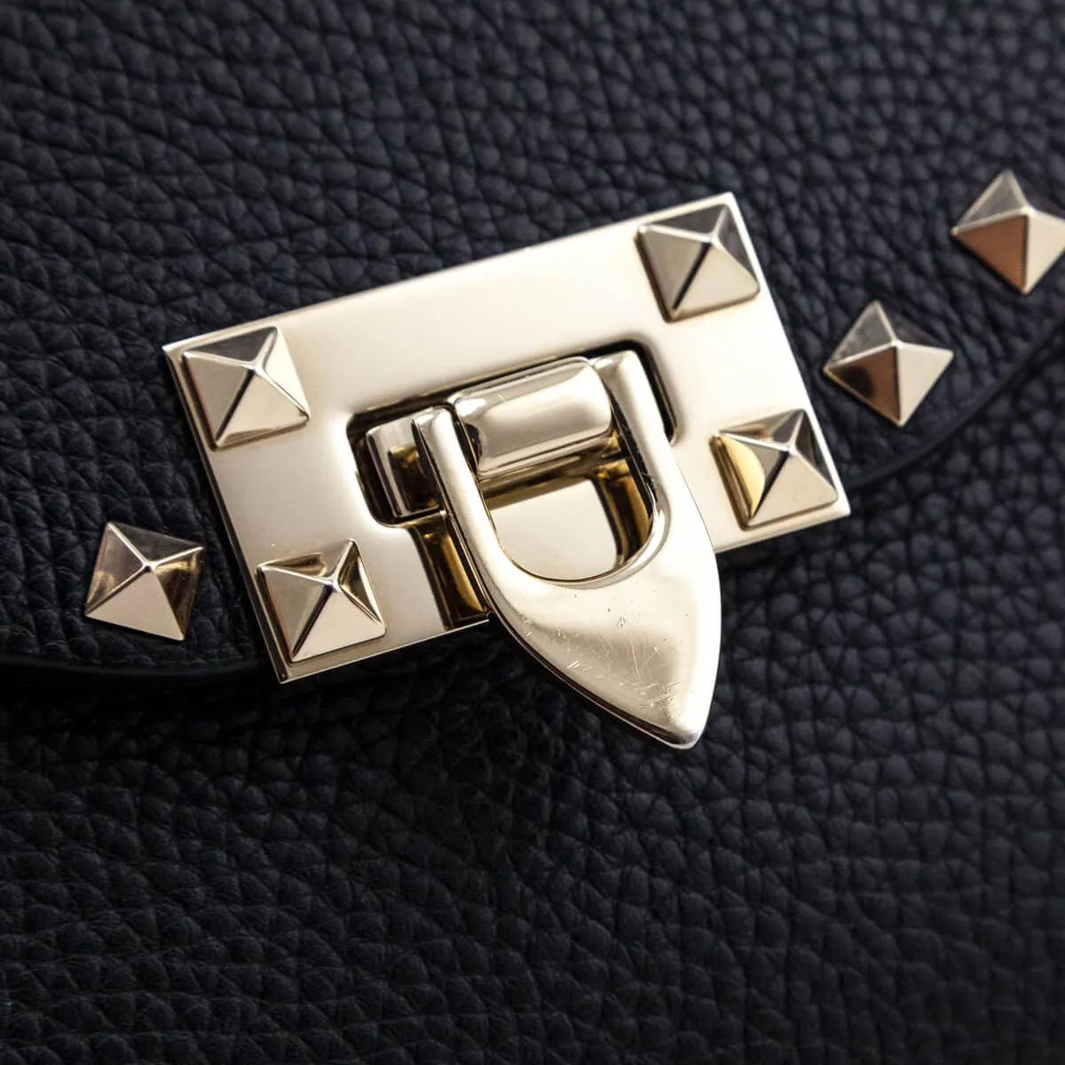 Valentino Black Grained Calfskin Rockstud Flip Lock Crossbody Bag