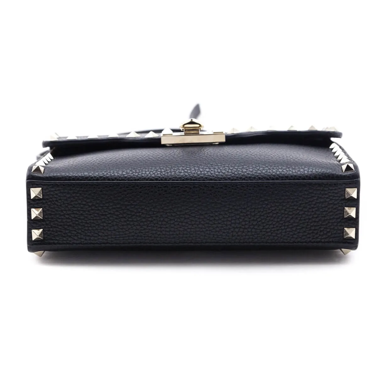 Valentino Black Grained Calfskin Rockstud Flip Lock Crossbody Bag