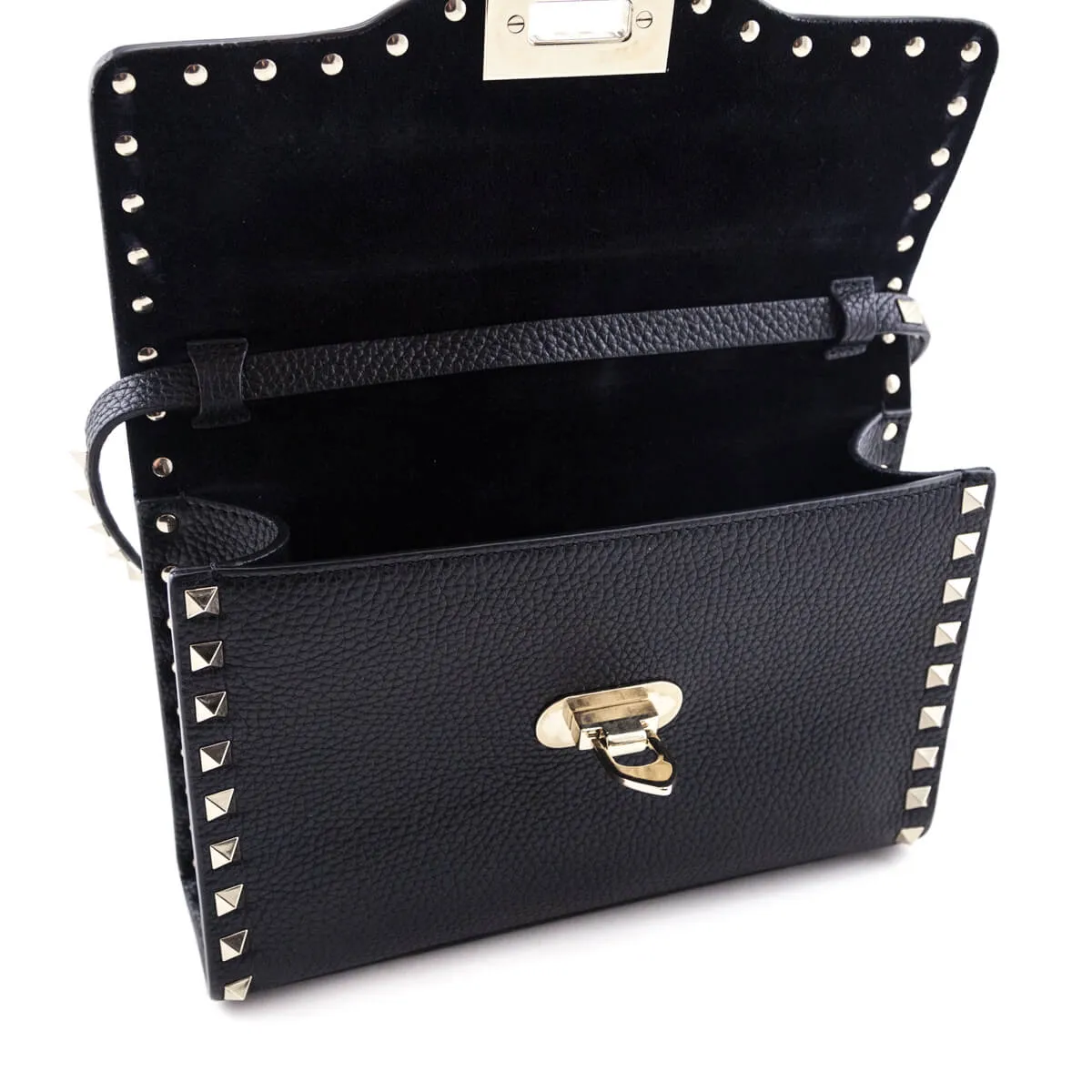 Valentino Black Grained Calfskin Rockstud Flip Lock Crossbody Bag