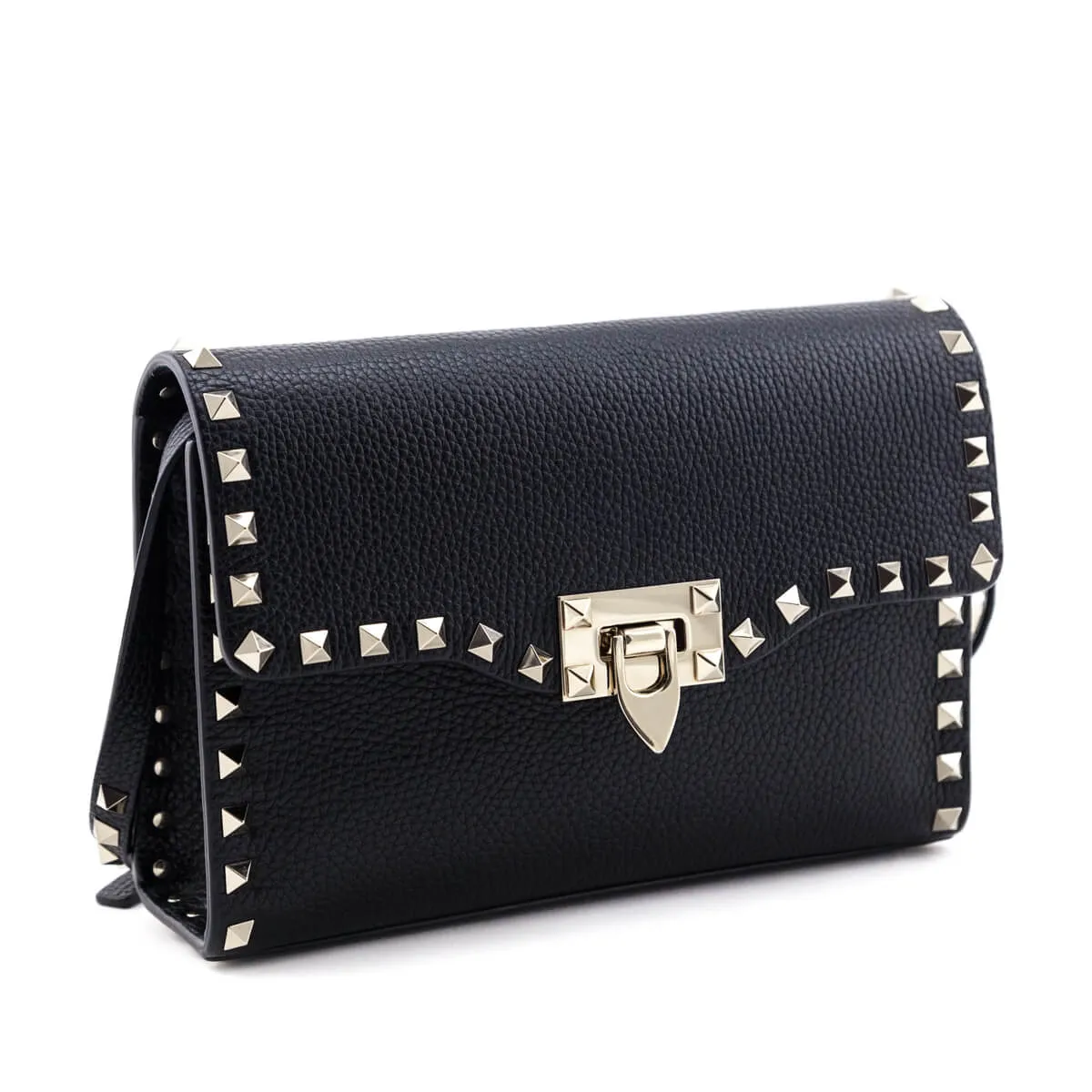 Valentino Black Grained Calfskin Rockstud Flip Lock Crossbody Bag