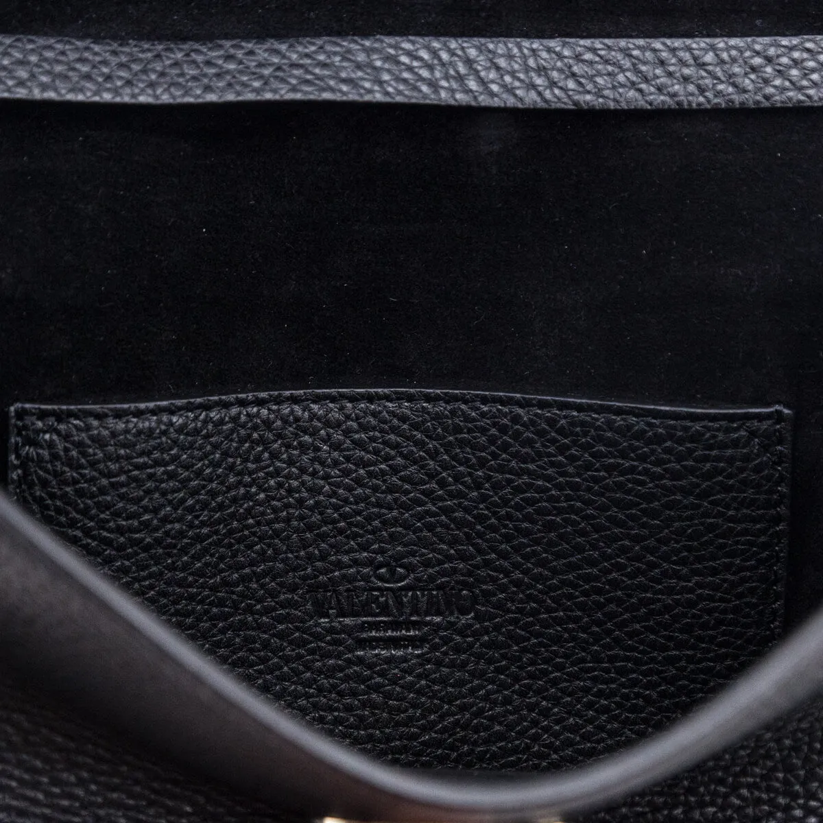 Valentino Black Grained Calfskin Rockstud Flip Lock Crossbody Bag