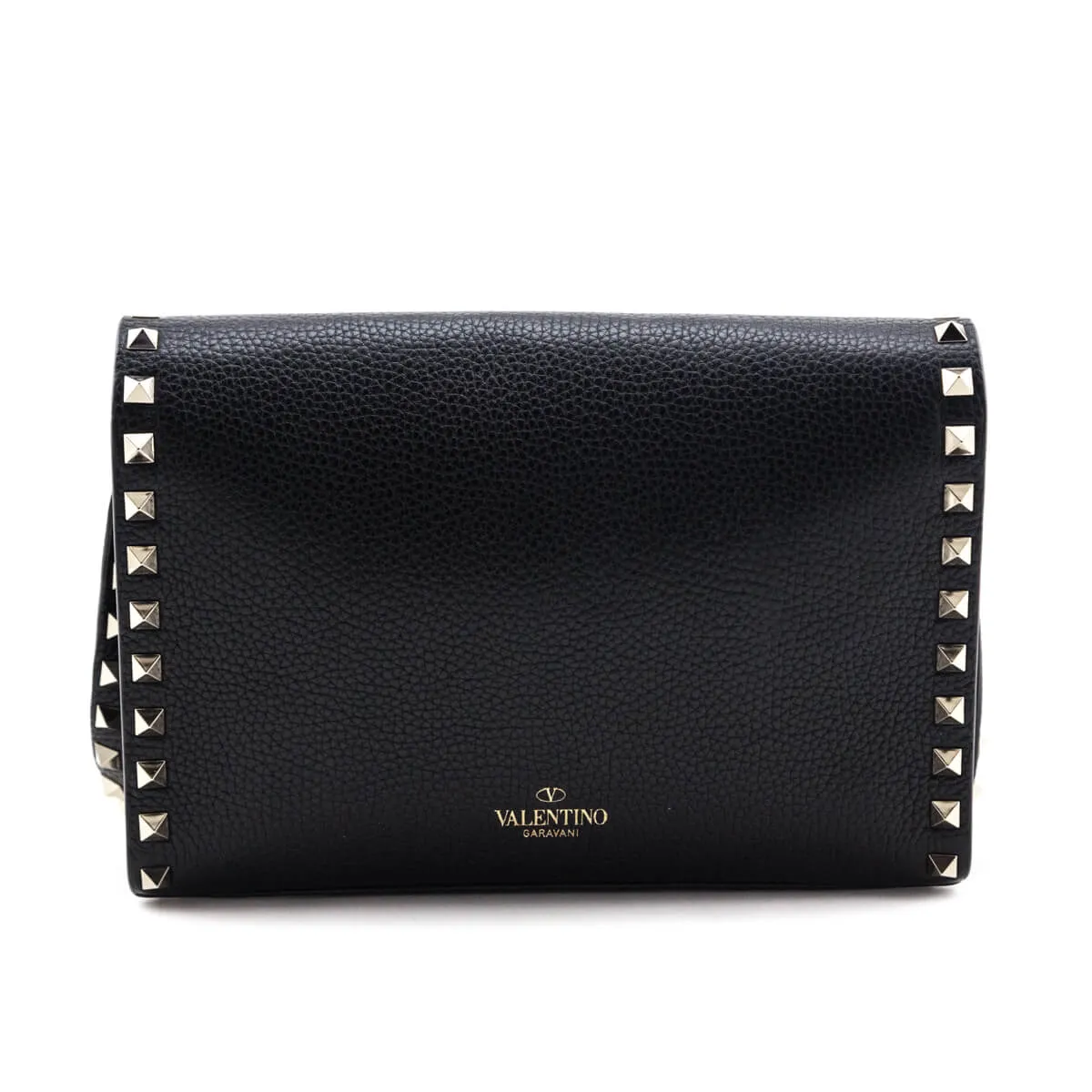 Valentino Black Grained Calfskin Rockstud Flip Lock Crossbody Bag