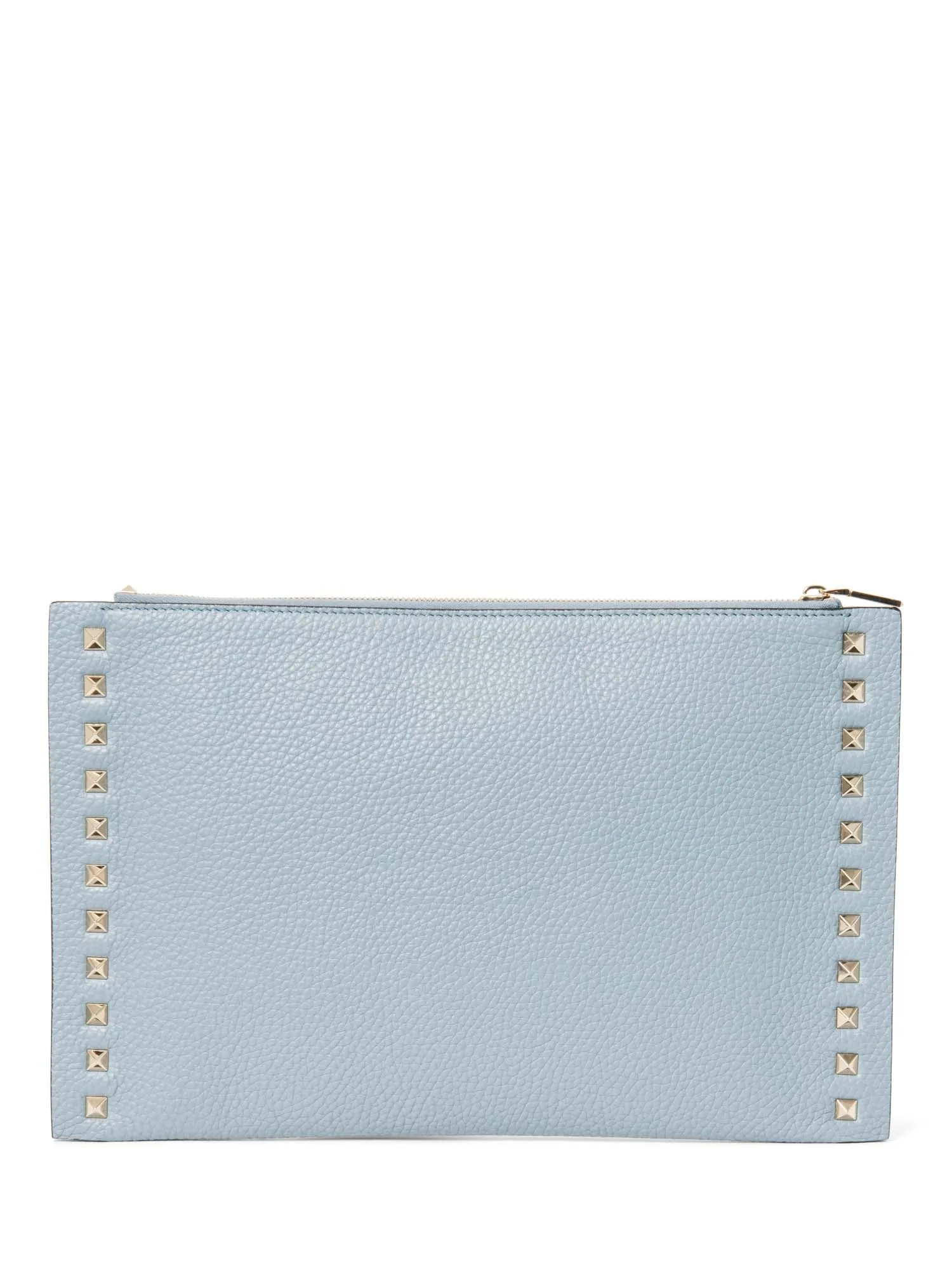 Valentino Logo Leather Rockstud Zippered Clutch Blue Gold