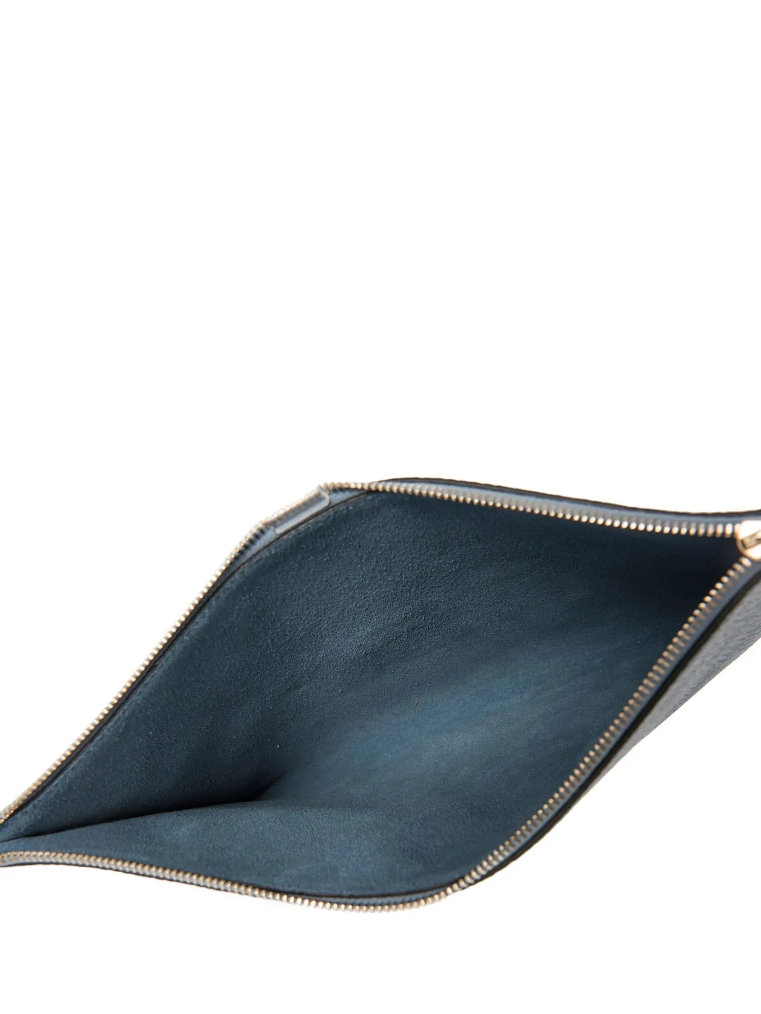 Valentino Logo Leather Rockstud Zippered Clutch Blue Gold