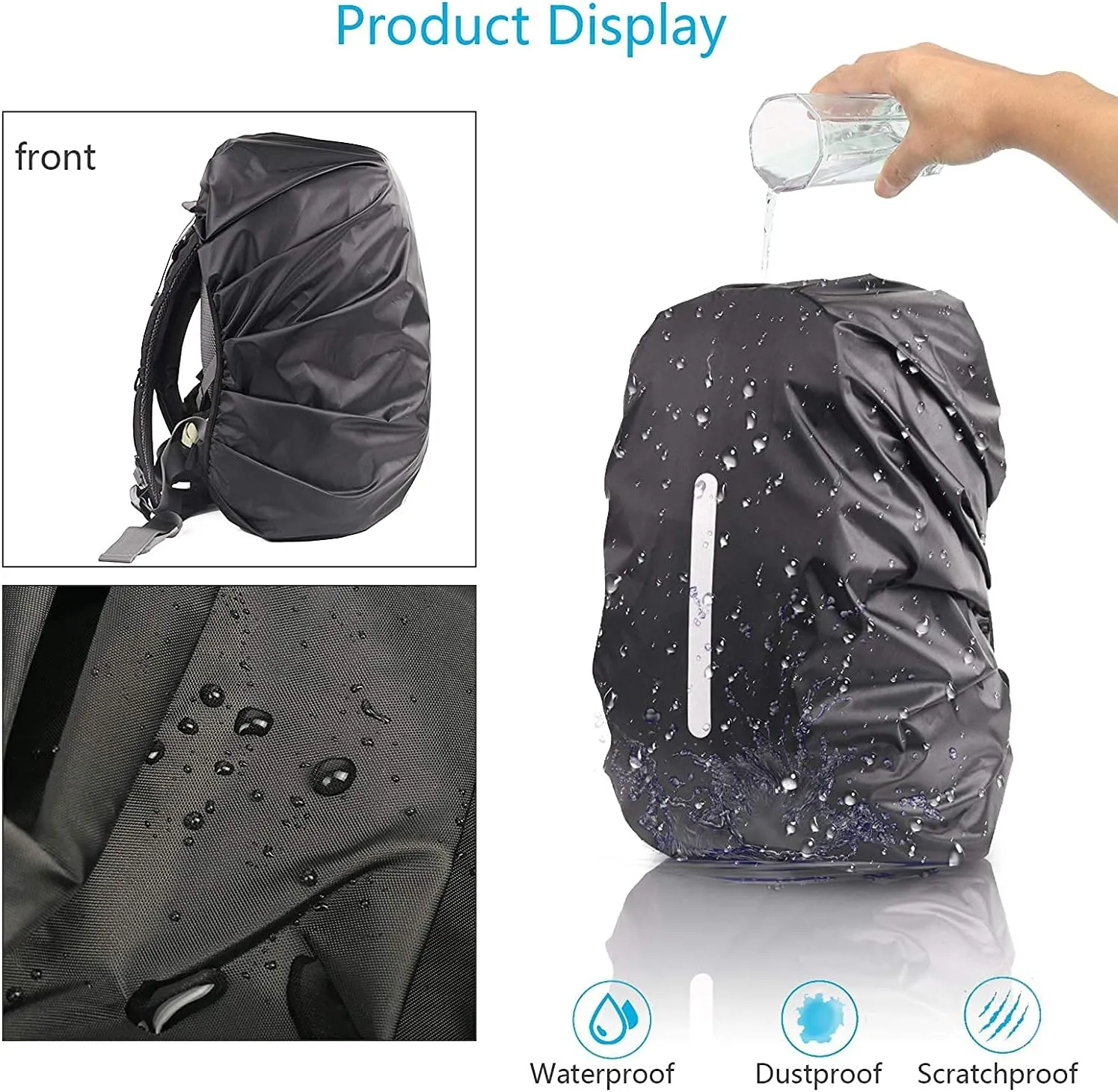 Waterproof Backpack Rain Cover with Reflective Strap (18-70L), 2 Adjustable Anti Slip Cross Buckle Strap, Rainproof Snowproof