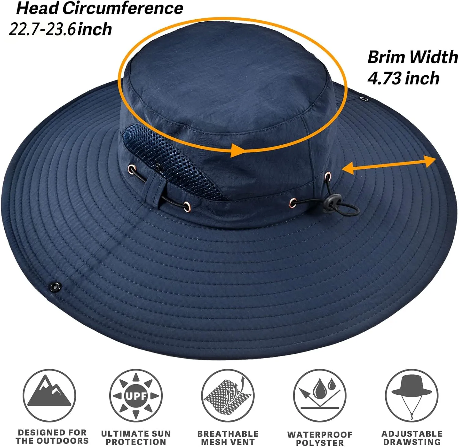 Wide Brim Fishing Sun Hat for Men Women, UPF 50  Waterproof Bucket Boonie Hat Hiking Camping Safari Garden Beach