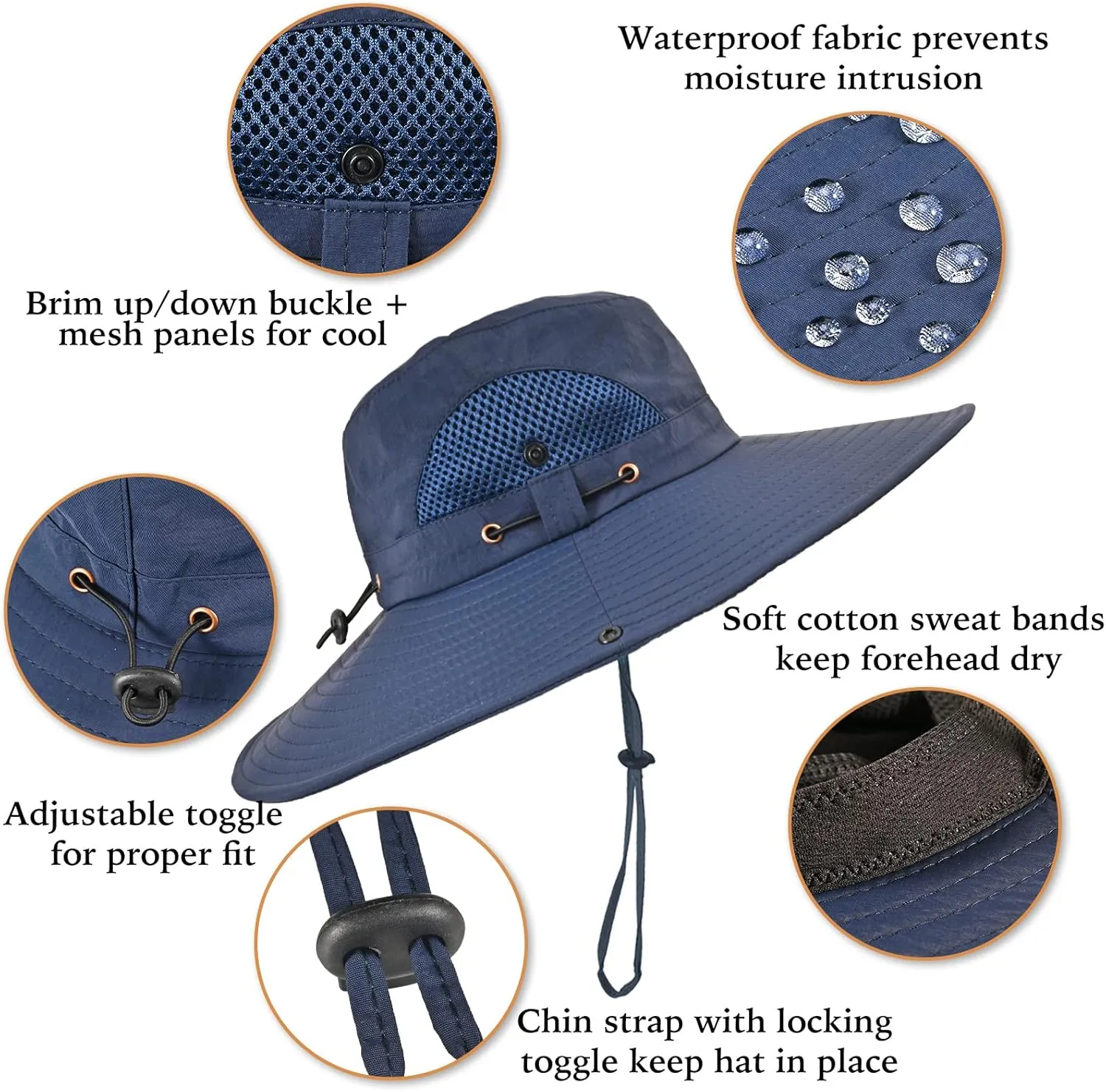 Wide Brim Fishing Sun Hat for Men Women, UPF 50  Waterproof Bucket Boonie Hat Hiking Camping Safari Garden Beach