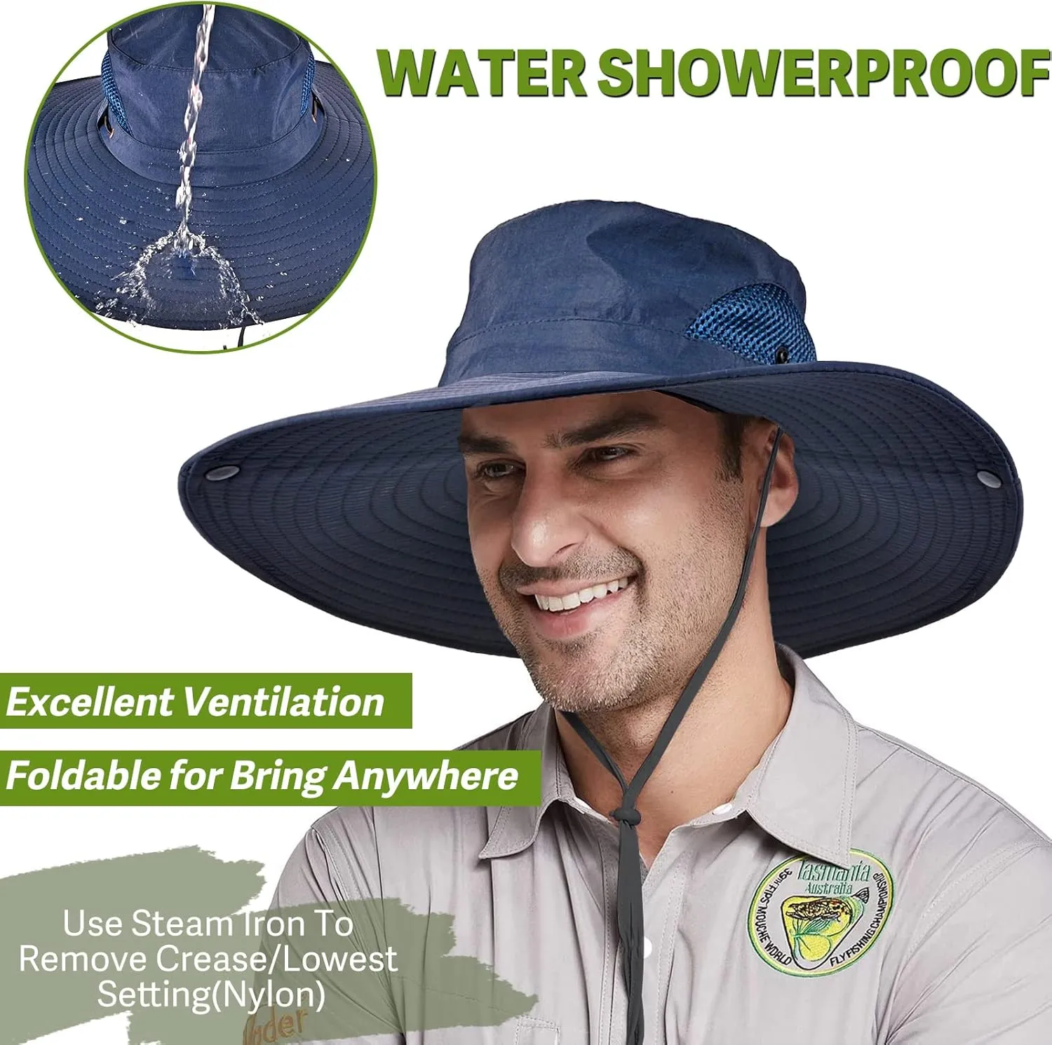 Wide Brim Fishing Sun Hat for Men Women, UPF 50  Waterproof Bucket Boonie Hat Hiking Camping Safari Garden Beach