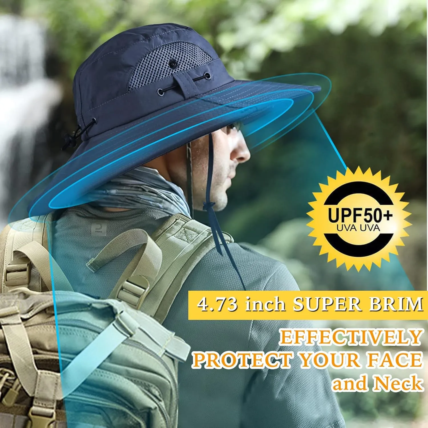 Wide Brim Fishing Sun Hat for Men Women, UPF 50  Waterproof Bucket Boonie Hat Hiking Camping Safari Garden Beach