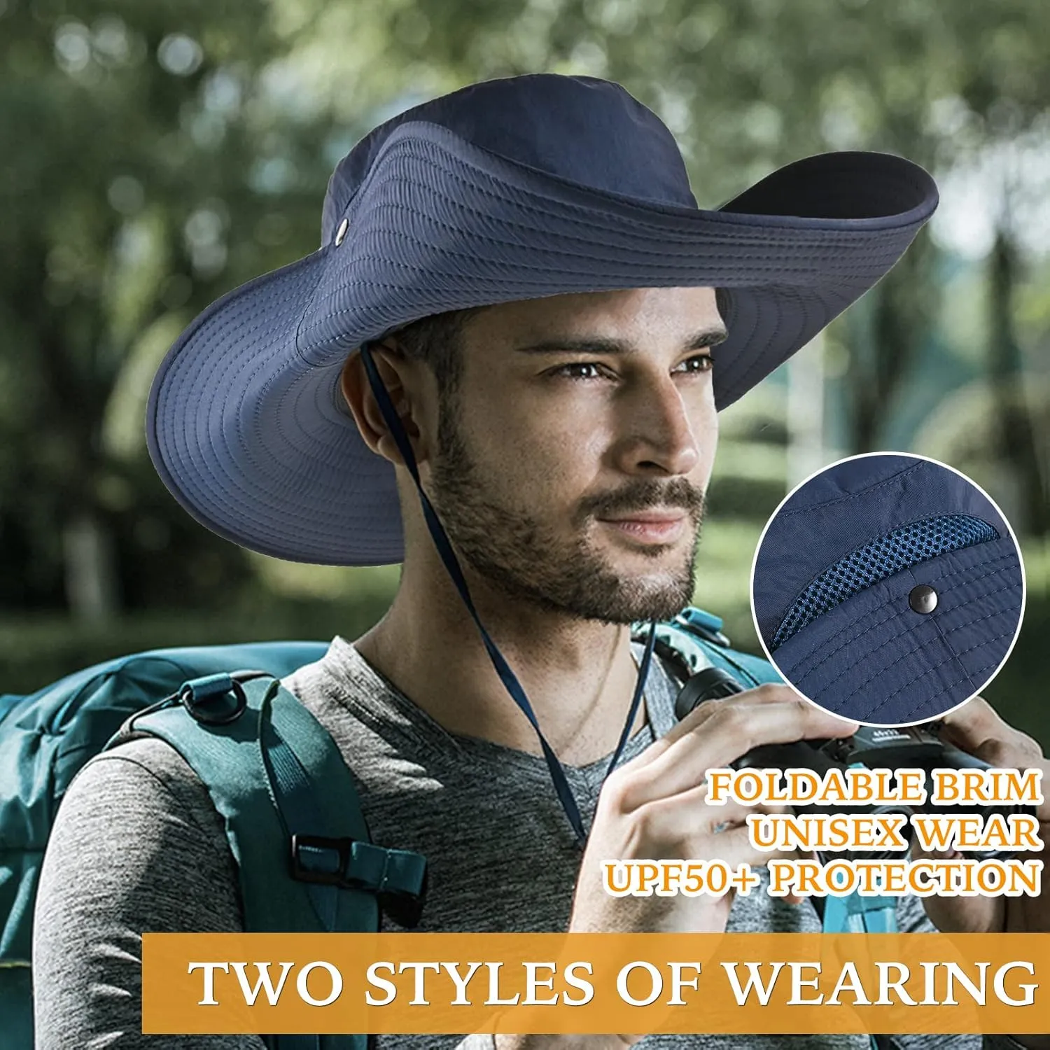 Wide Brim Fishing Sun Hat for Men Women, UPF 50  Waterproof Bucket Boonie Hat Hiking Camping Safari Garden Beach