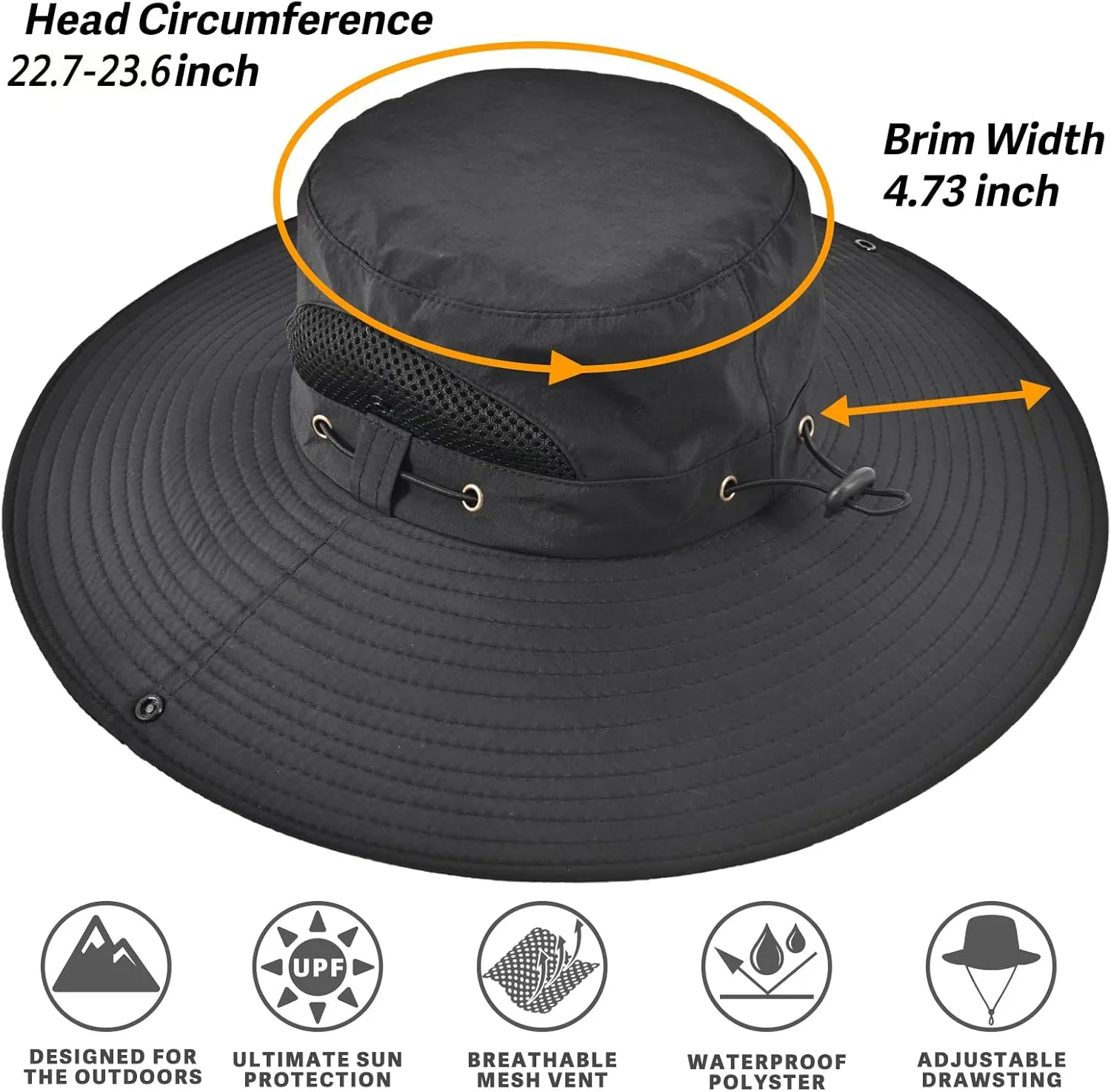 Wide Brim Fishing Sun Hat for Men Women, UPF 50  Waterproof Bucket Boonie Hat Hiking Camping Safari Garden Beach