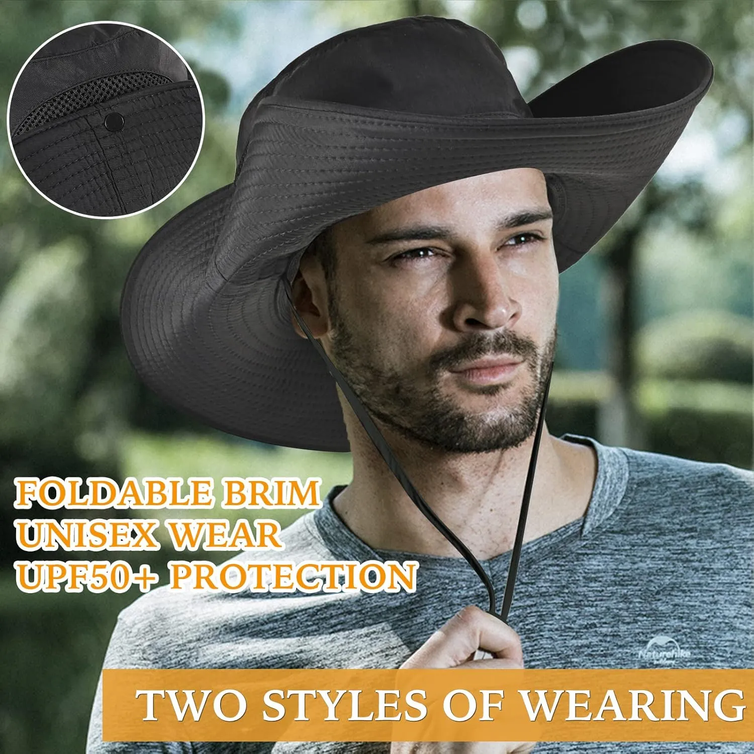 Wide Brim Fishing Sun Hat for Men Women, UPF 50  Waterproof Bucket Boonie Hat Hiking Camping Safari Garden Beach