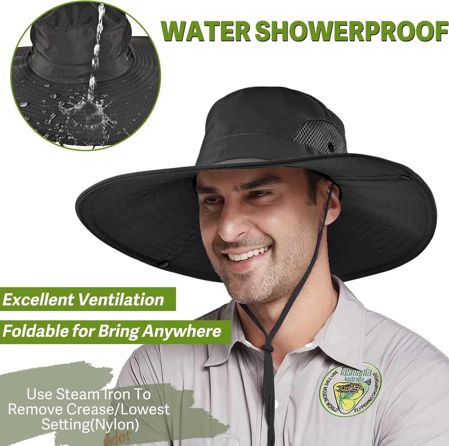 Wide Brim Fishing Sun Hat for Men Women, UPF 50  Waterproof Bucket Boonie Hat Hiking Camping Safari Garden Beach
