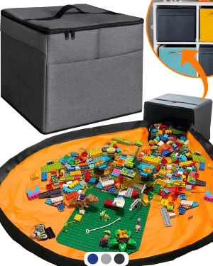 XL Toy Storage Organizer with Play Mat - Storage Bag/Box for Kids, Boys, Girls, Nursery, Playroom - Basket for Building Bricks/Blocks - Collapsible Fabric Cube Bin, 13"x13"x15"